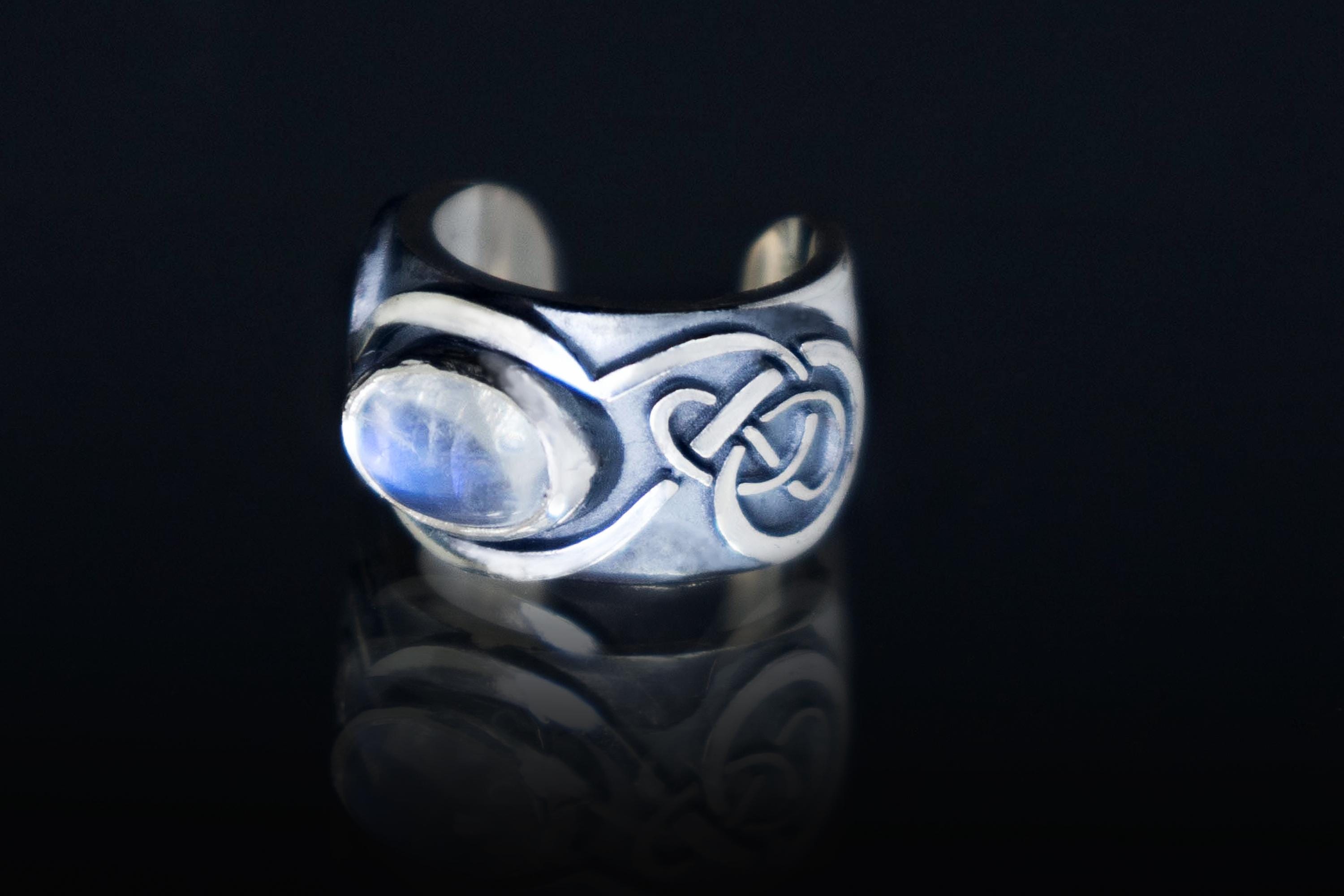 Sterling silver Celtic no-piercing ear cuff with natural MoonStone