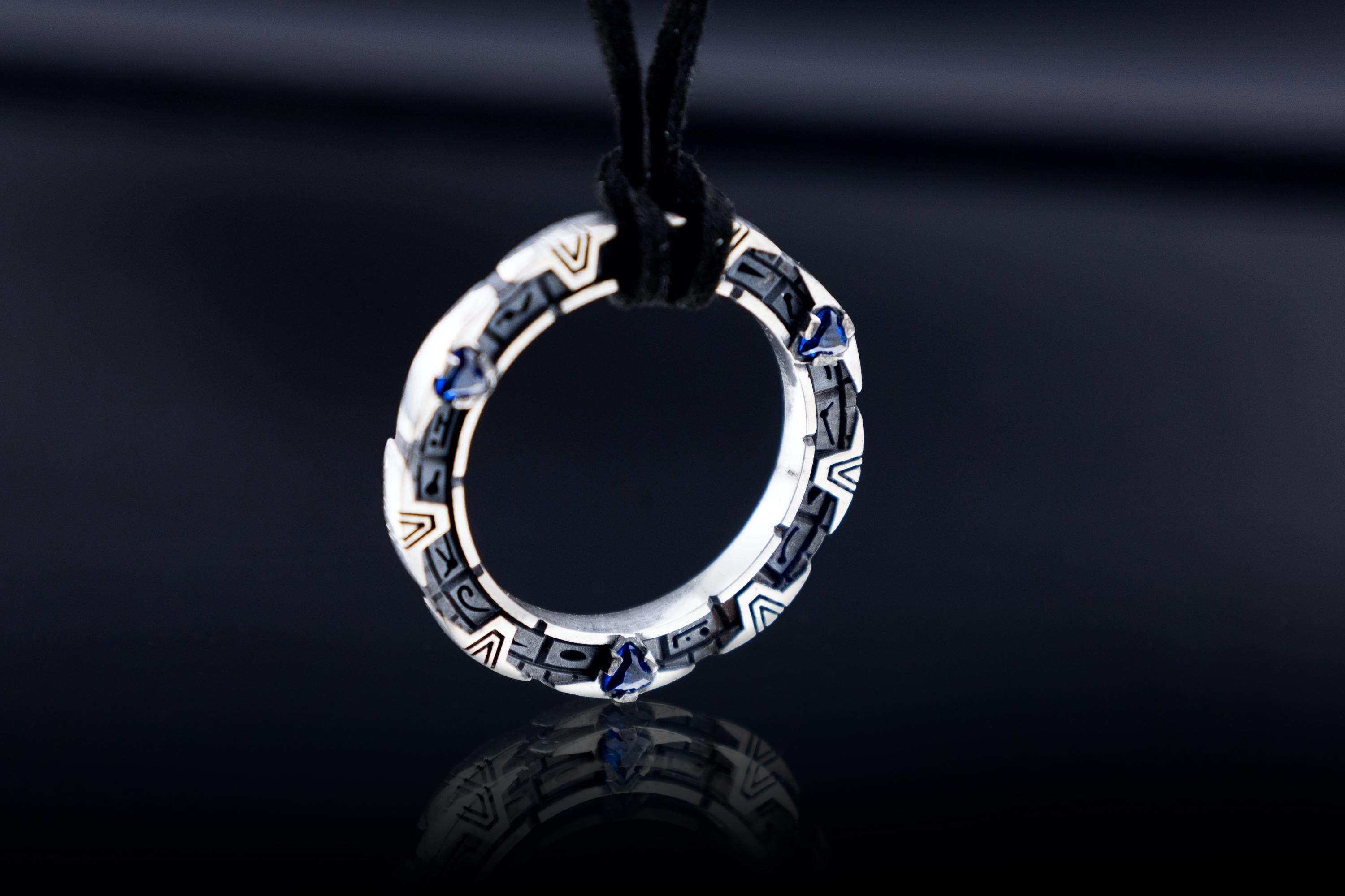 Sci-Fi Portal Pendant, Sterling Silver star Gateway Necklace with Gemstones