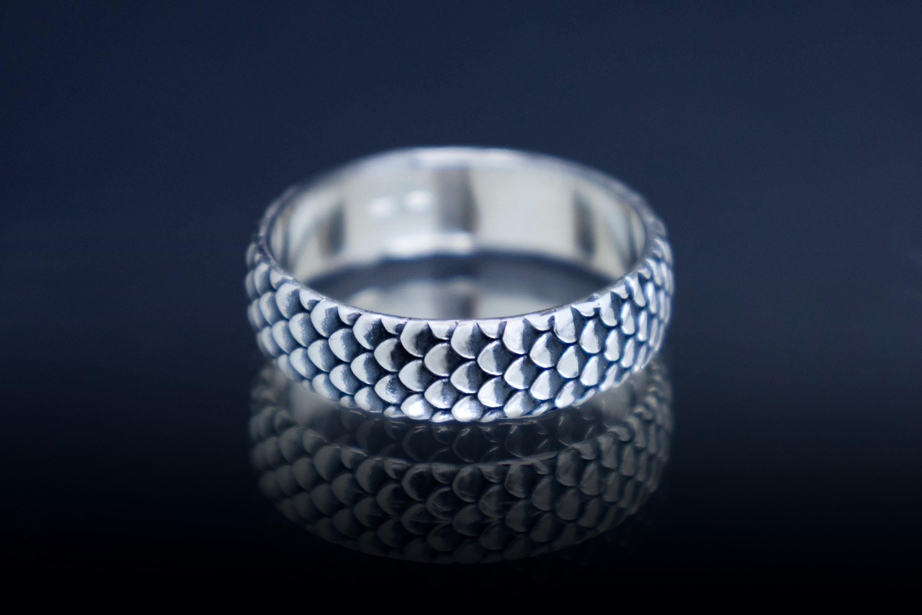 Sterling silver dragon scale ring Fantasy band
