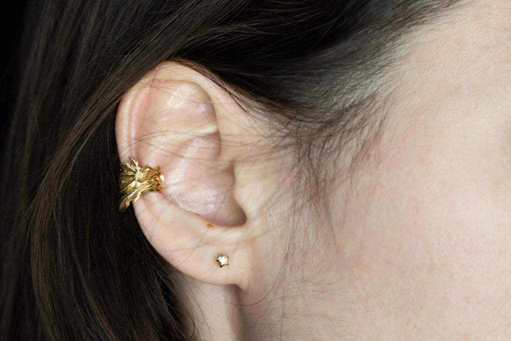 Aztec Dragon  ear cuff worn on ear Gold plated
