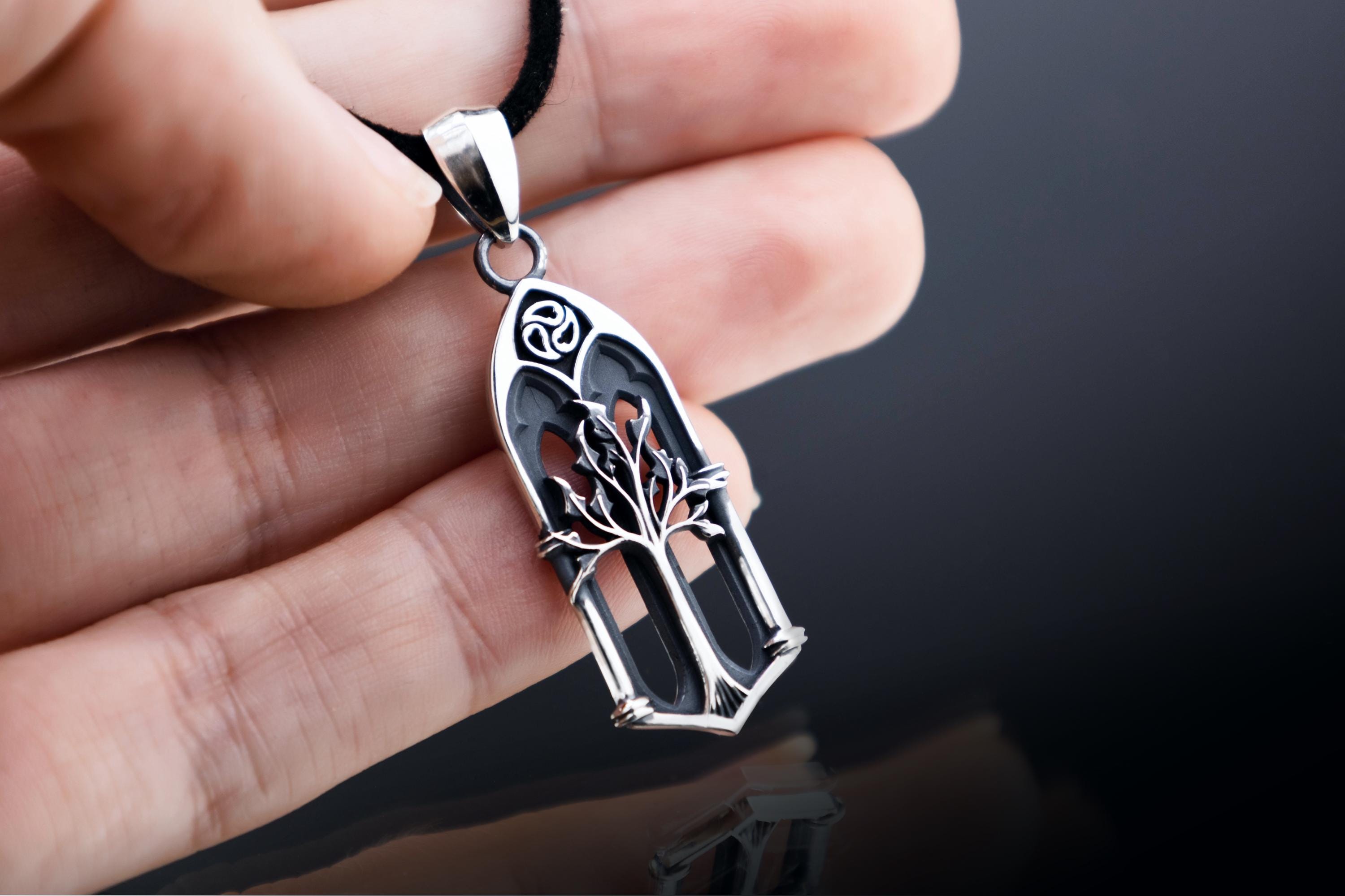 oxidized sterling silver tree pendant
