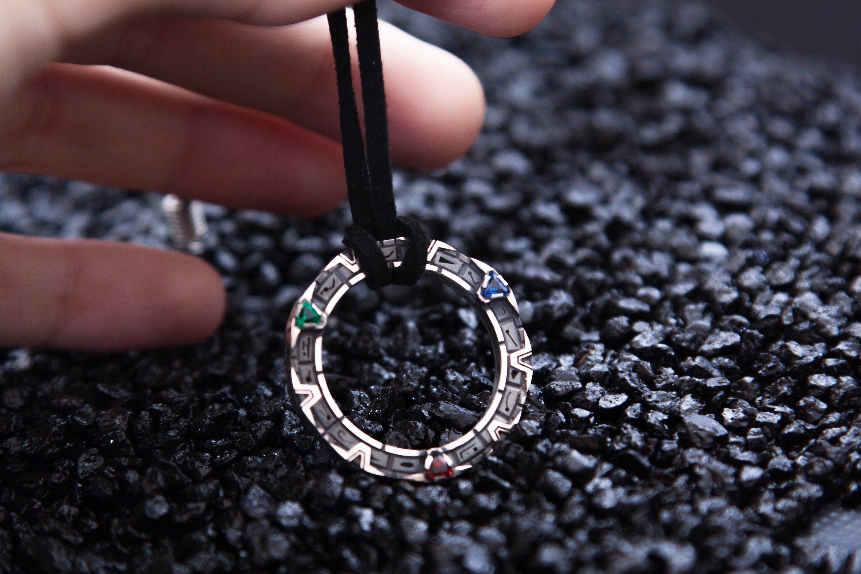 Sci-Fi Portal Pendant, Sterling Silver star Gateway Necklace with Gemstones