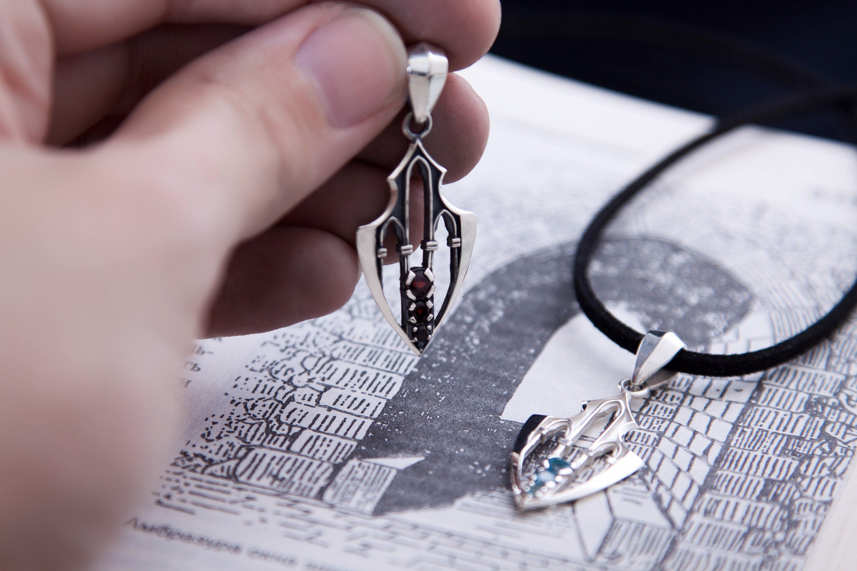 Dark fantasy jewelry garnet gothic pendant by DreamTower