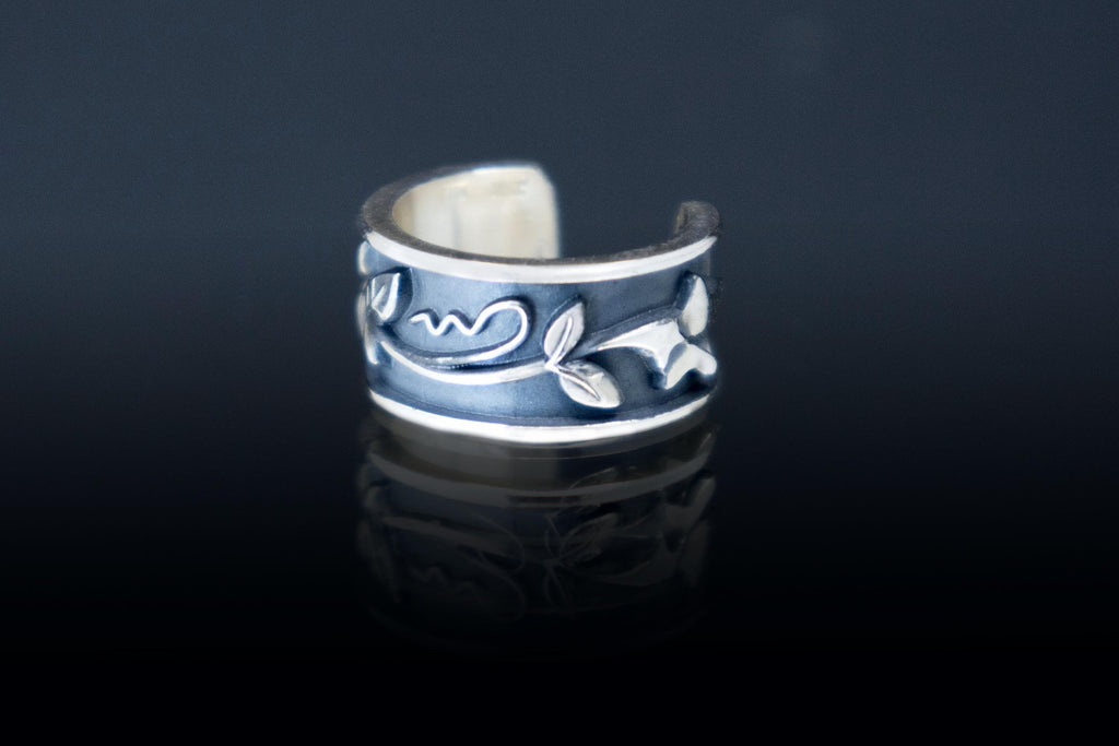 Silver ear cuff Sweet Pea  handmade botanical jewelry by DreamTower