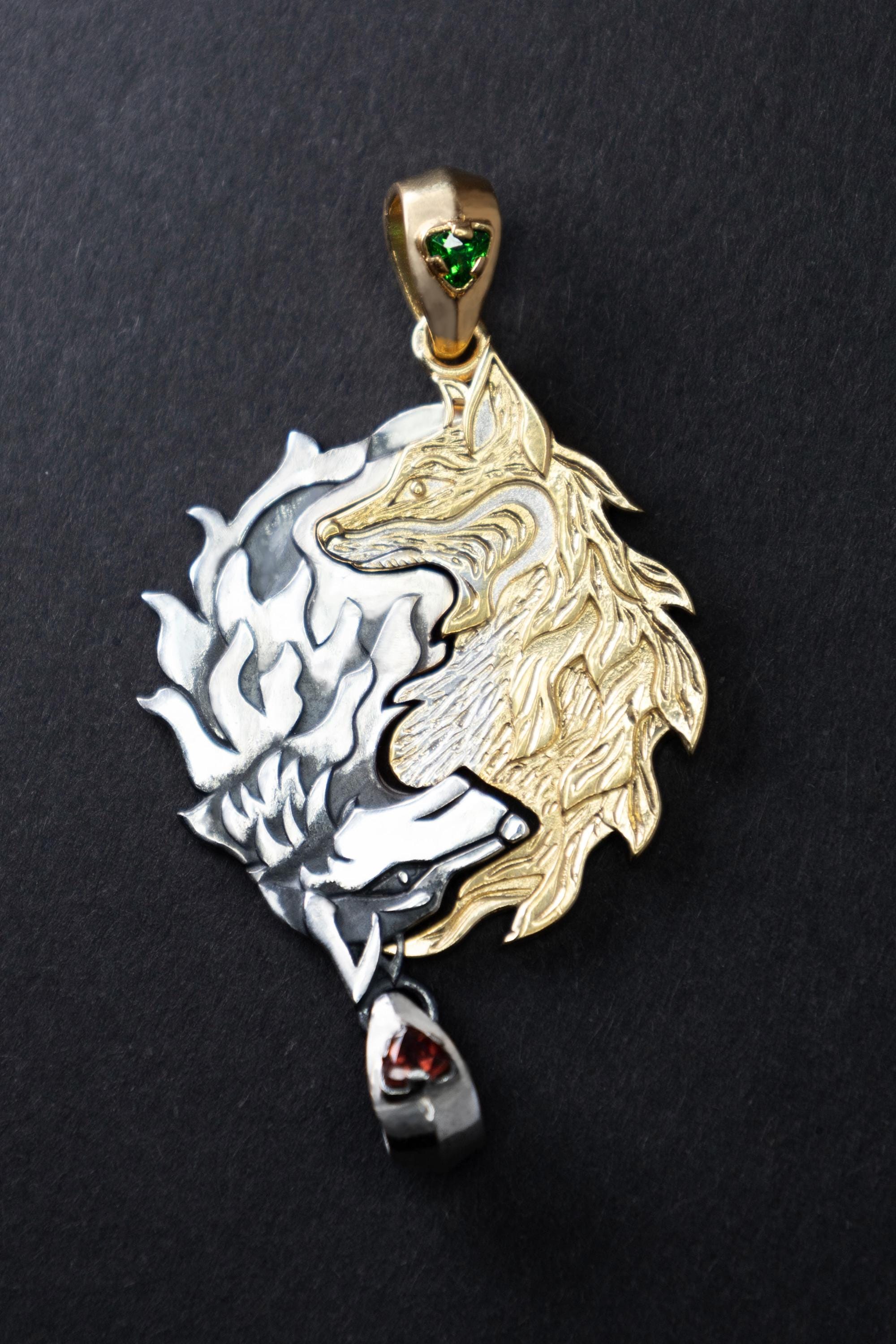Wolf and Fox stackable silver pendants for couples