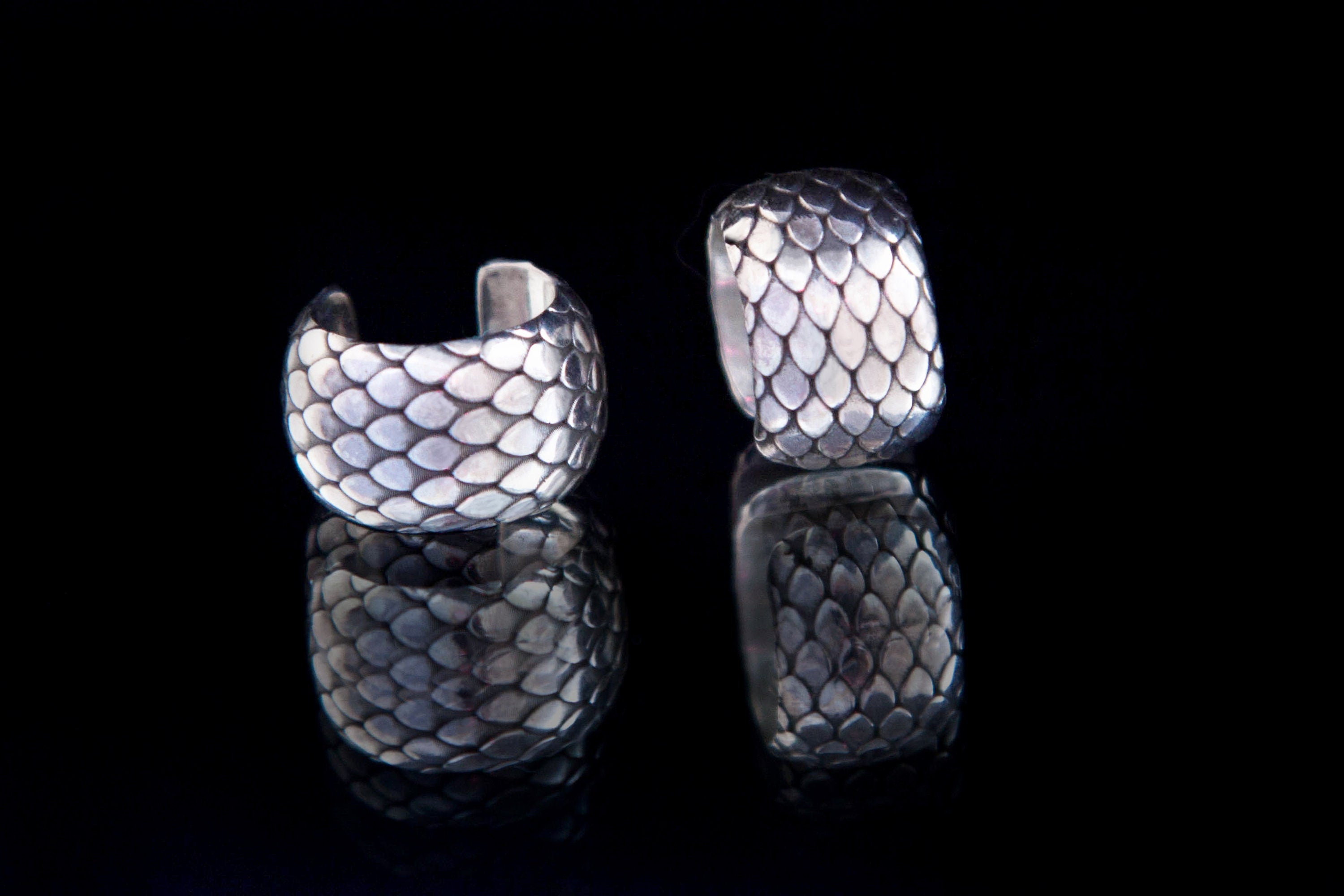 Sterling silver dragon scale ear cuff, snake scale