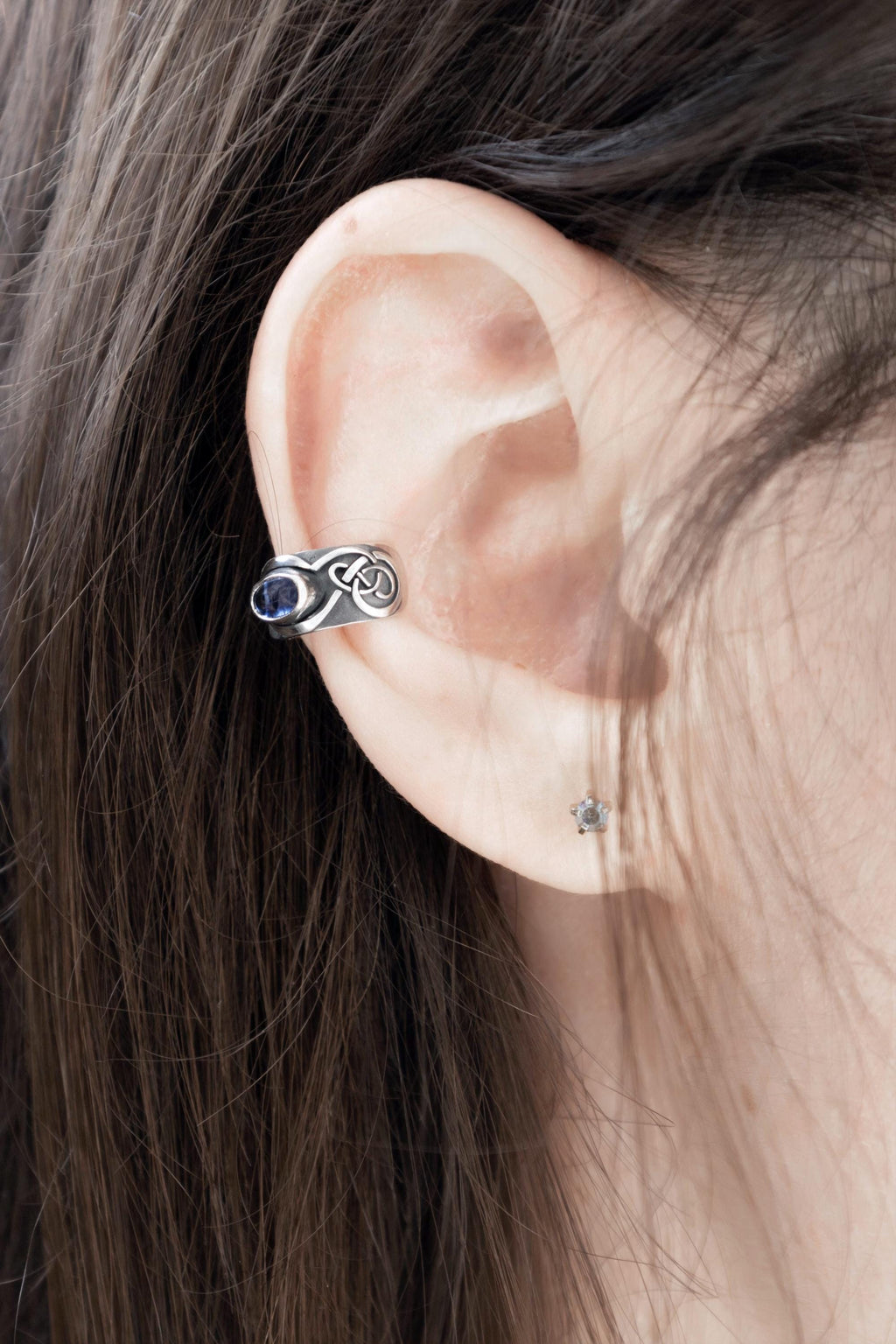 Kyanite gemstone ear wrap silver celtic ear cuff