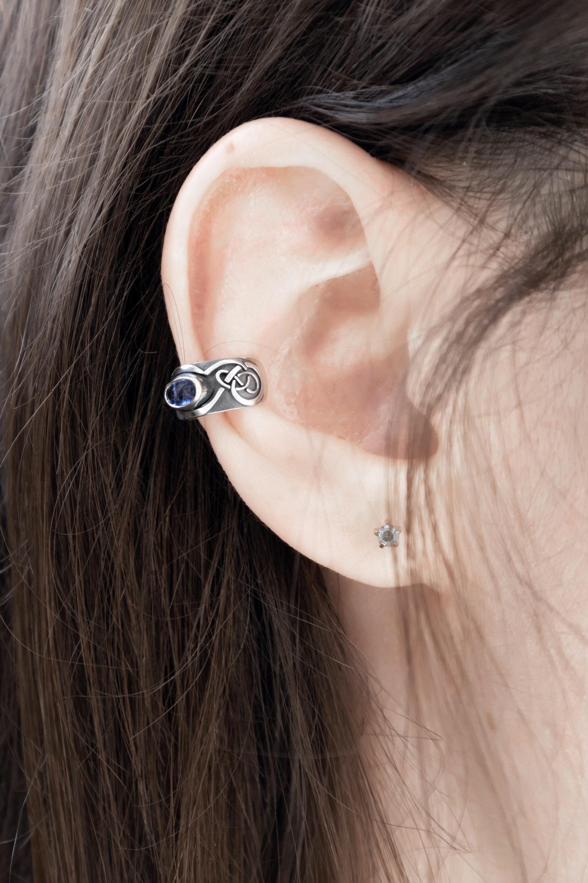 Kyanite gemstone ear wrap silver celtic ear cuff