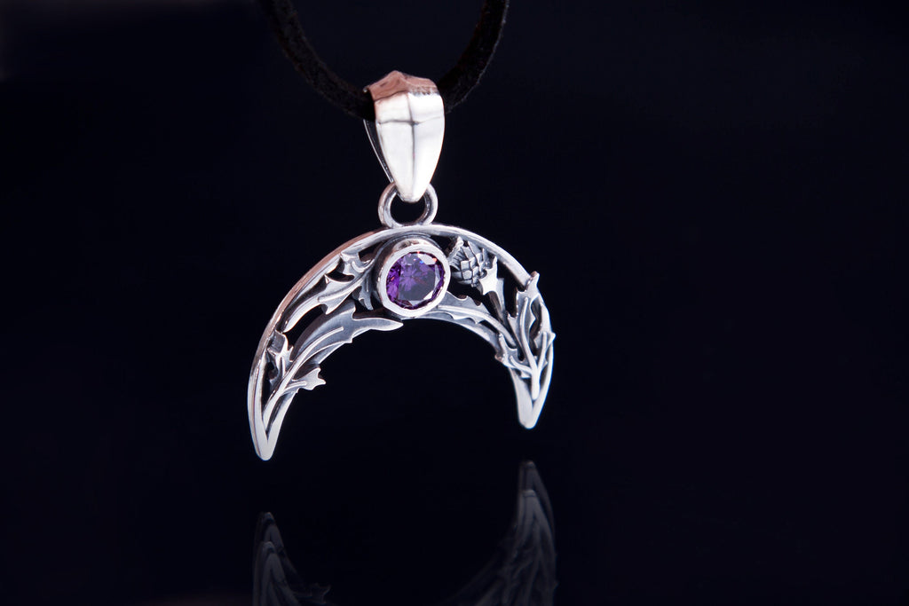 moon talisman silver pendant with amethyst