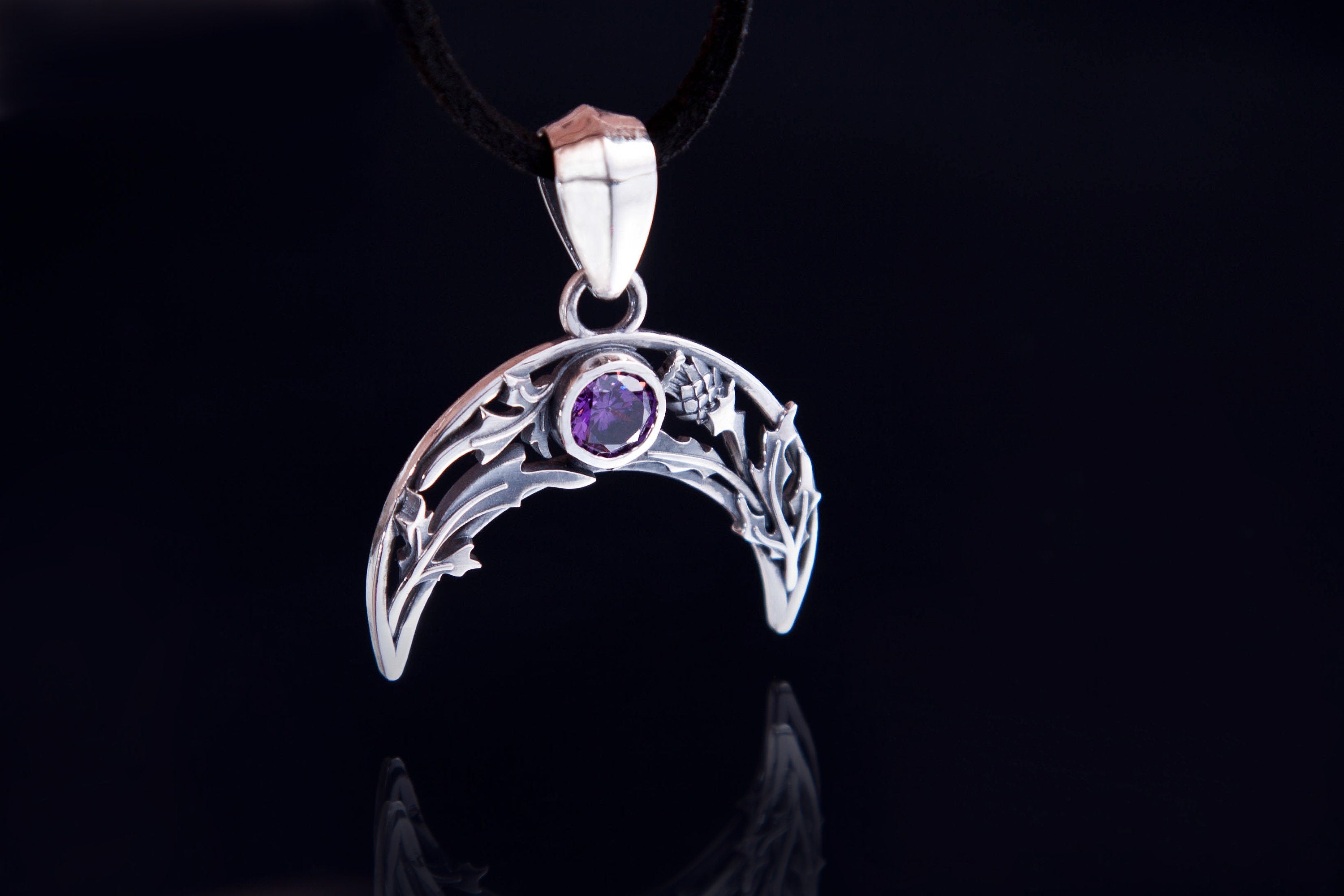 moon talisman silver pendant with amethyst