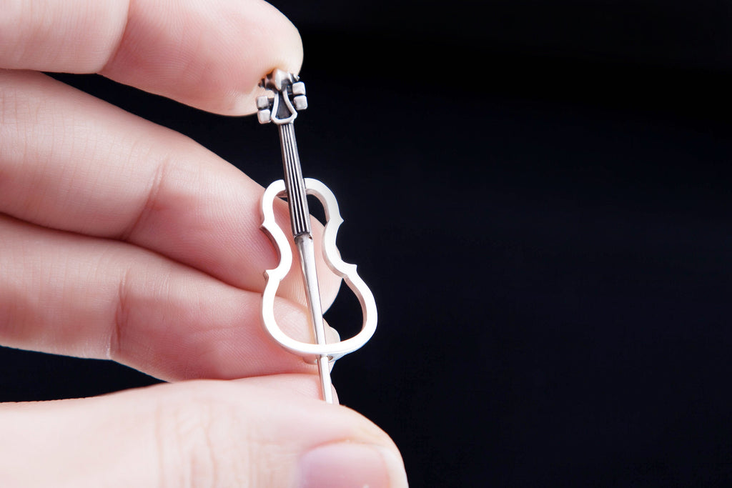 musical instrument silver pin, modern jewelry