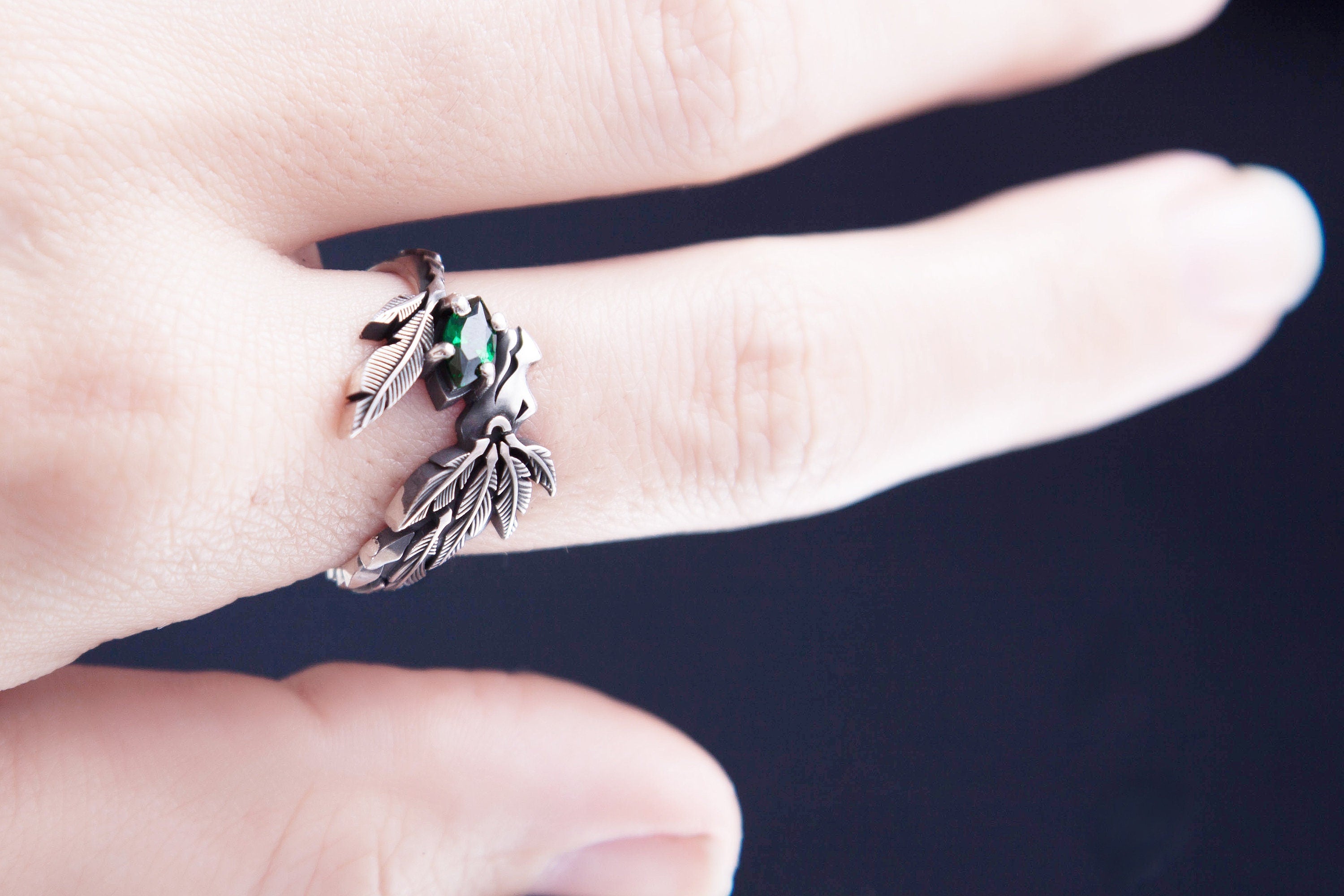 Quetzalcoatl silver ring with green gemstone  handcrafted Aztec jewelry