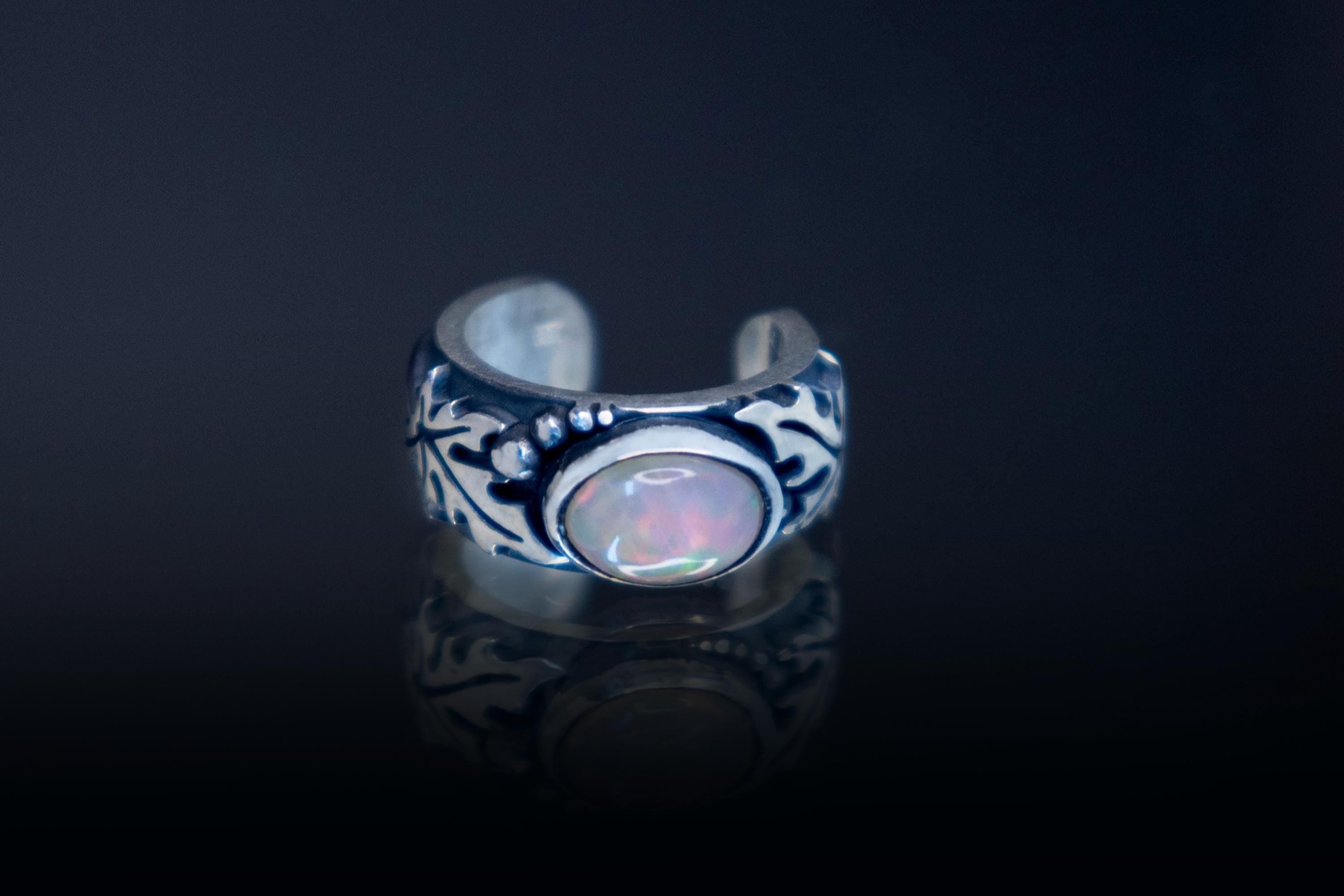 Fairy woodland silver ear wrap with glowing opal