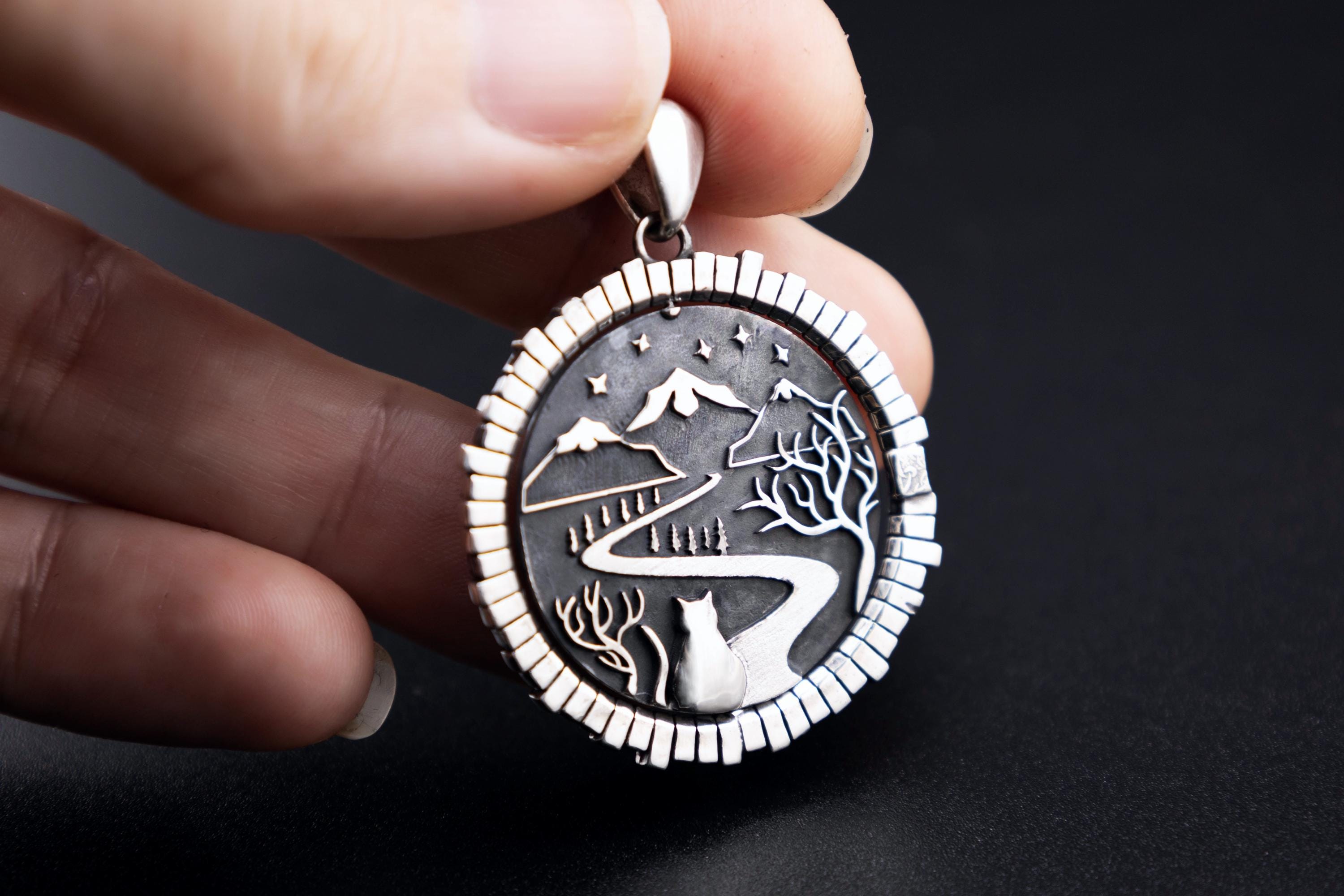 Sterling silver round door pendant landscape