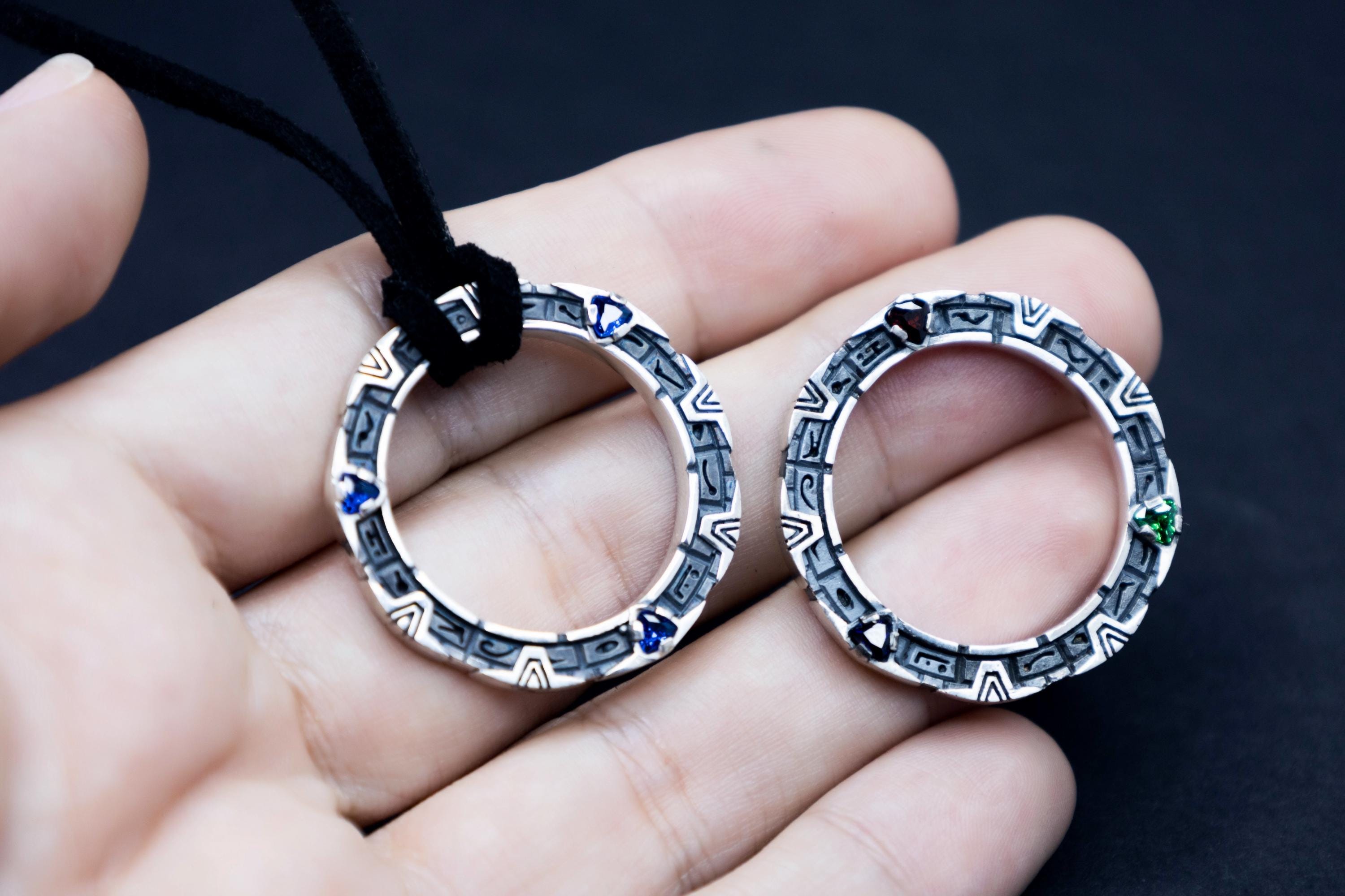 Sci-Fi Portal Pendant, Sterling Silver star Gateway Necklace with Gemstones