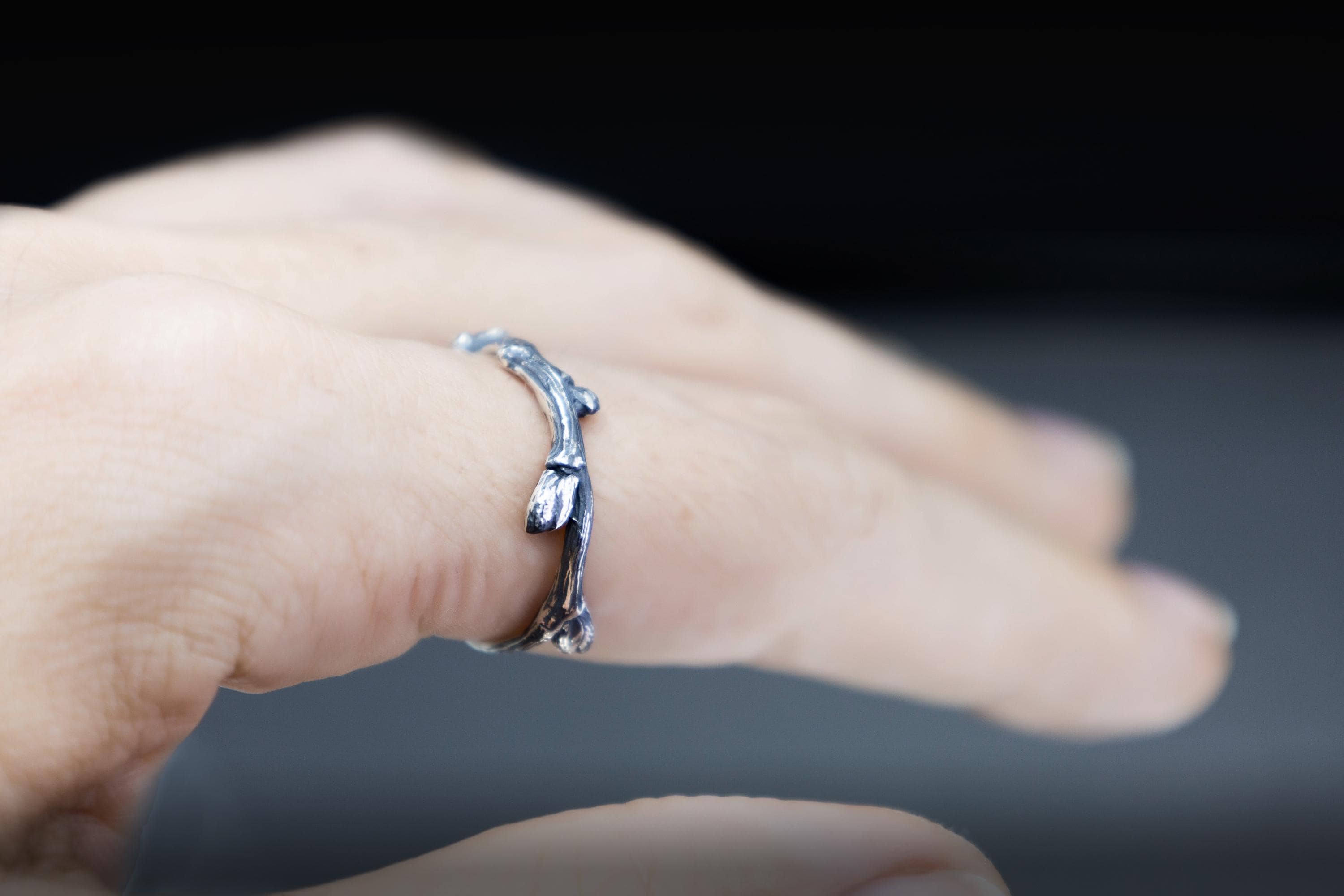 Sterling silver twig ring inspired by real branches