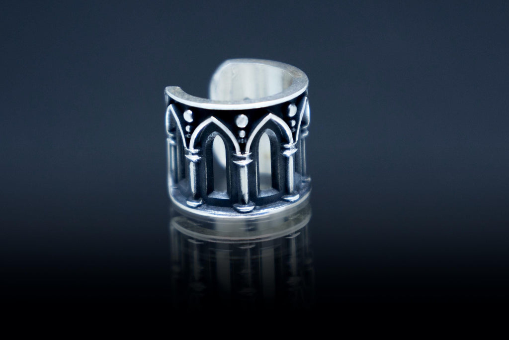 sterling silver gothic ear cuff, medieval fantasy style