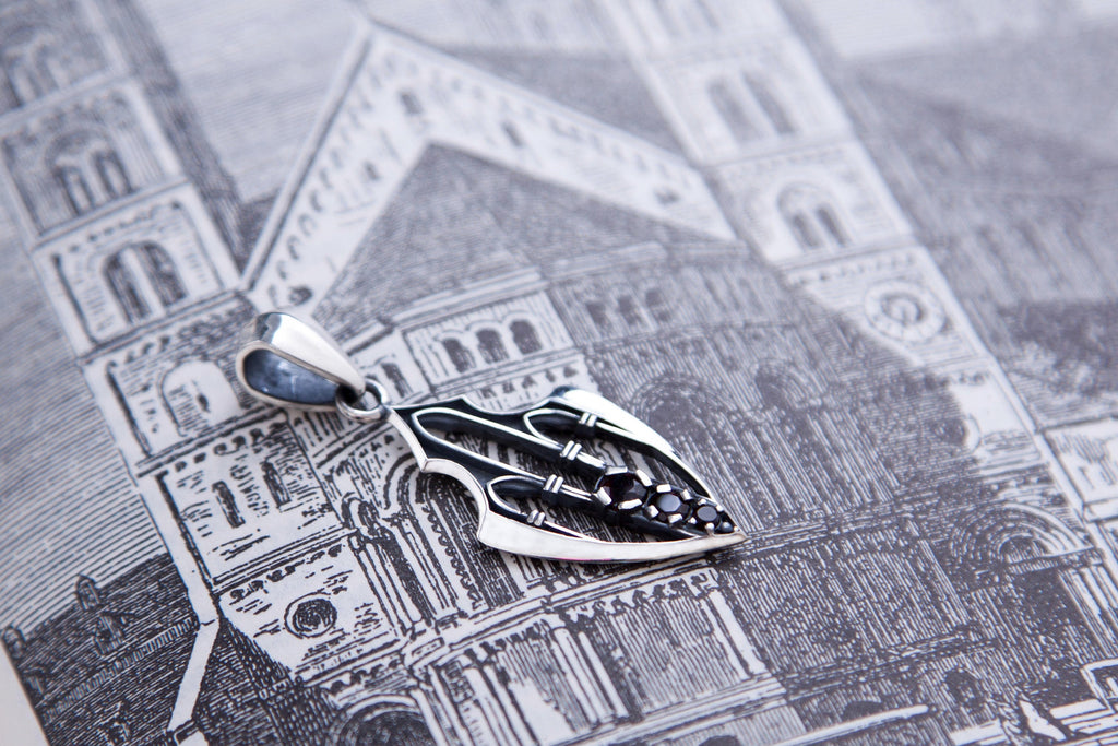 Cathedral Guardian Pendant, Sterling Silver Garnet Necklace, Gothic Fantasy Talisman