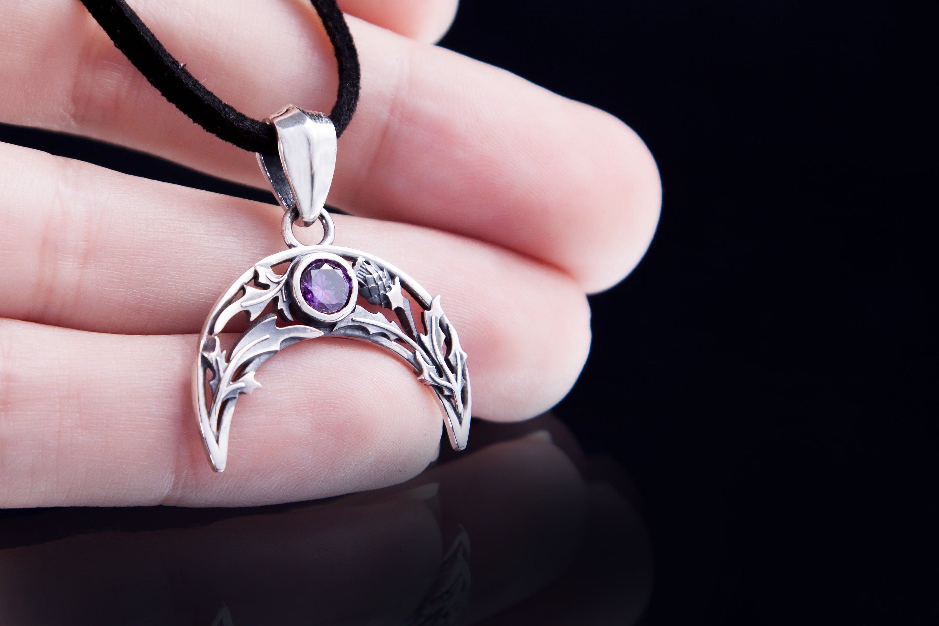 amethyst crescent moon necklace