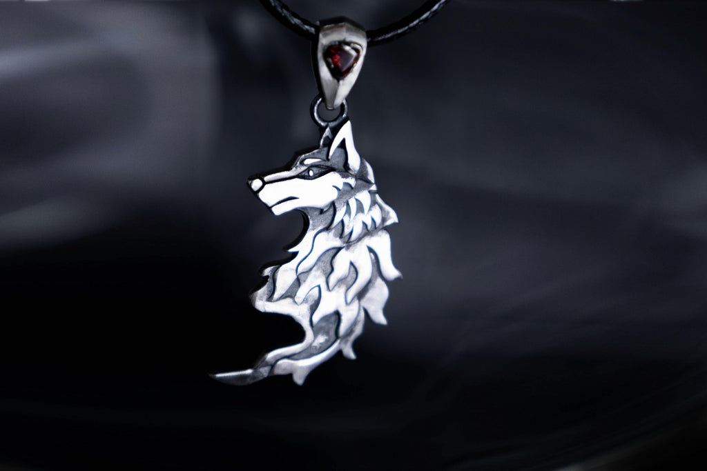 Wolf sterling silver handmade necklace