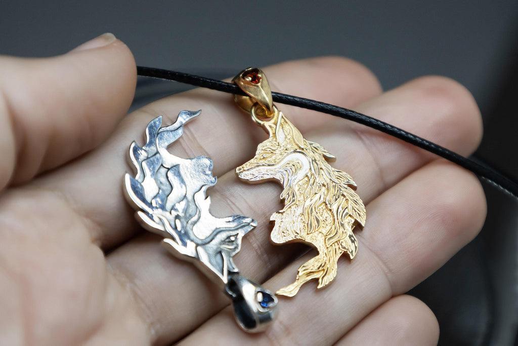 Matching fox pendants for couples or best friends