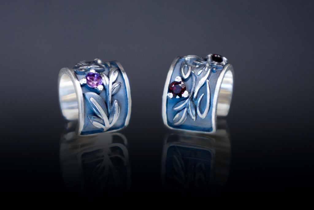 snowdrop ear cuff with gemstone, sterling silver botanical jewelry