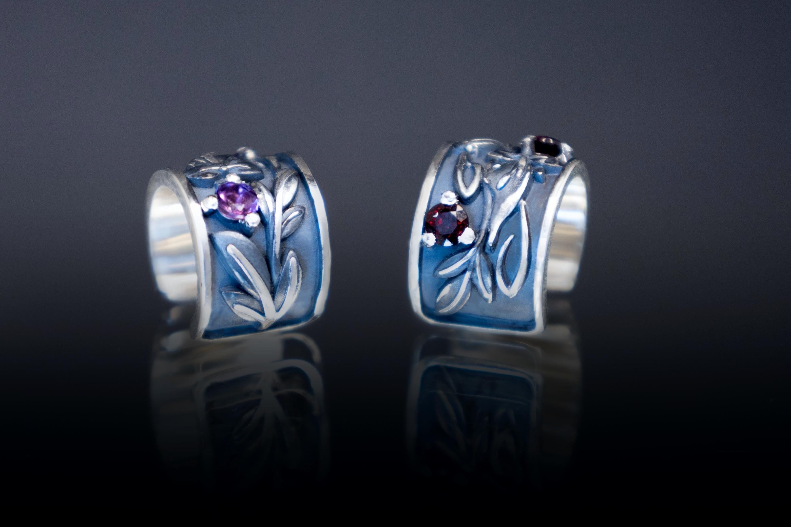 snowdrop ear cuff with gemstone, sterling silver botanical jewelry