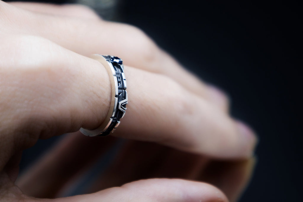 Sterling silver Whole length pattern ring