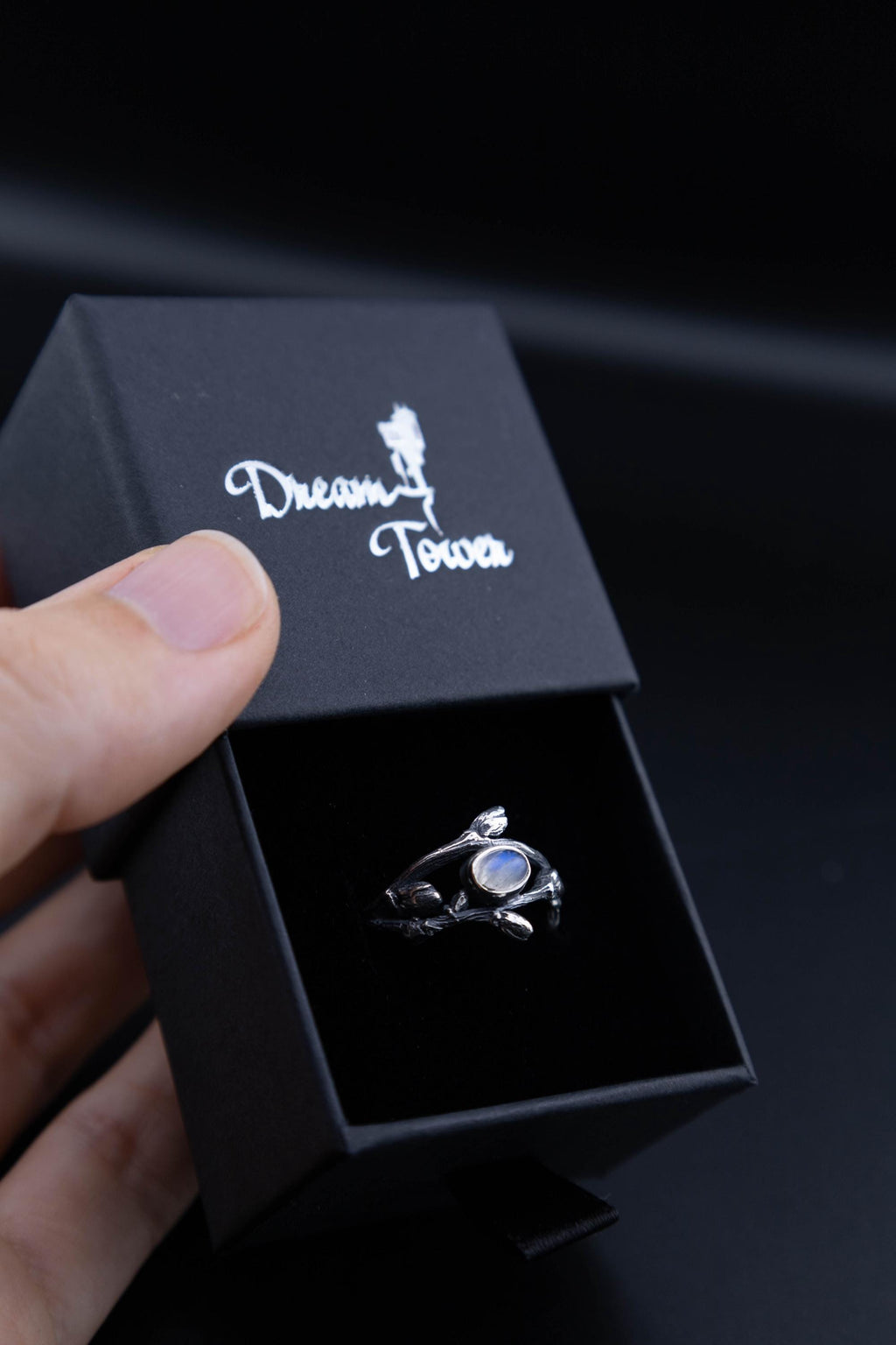 Real branch texture sterling silver ring in gift box