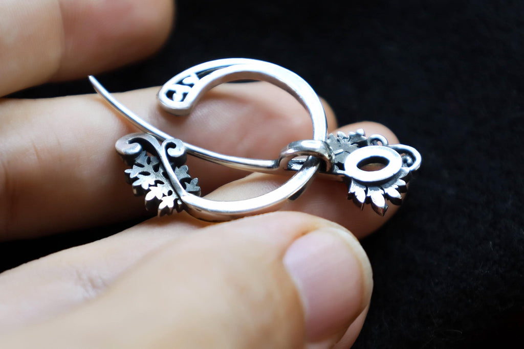 Moonstone silver fibula back view 
