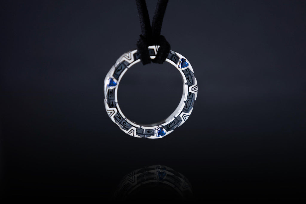 Sci-Fi Portal Pendant, Sterling Silver star Gateway Necklace with Gemstones