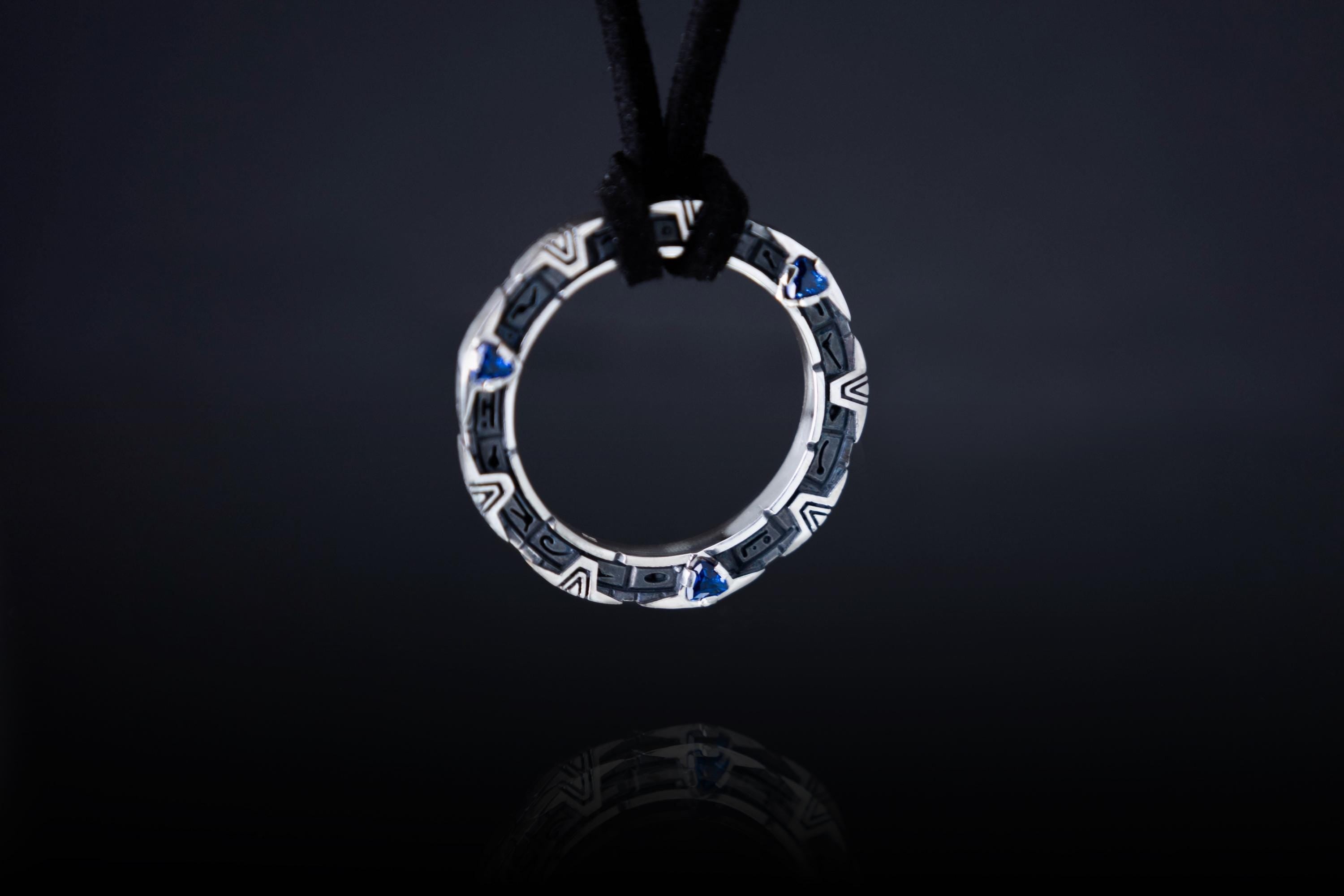 Sci-Fi Portal Pendant, Sterling Silver star Gateway Necklace with Gemstones