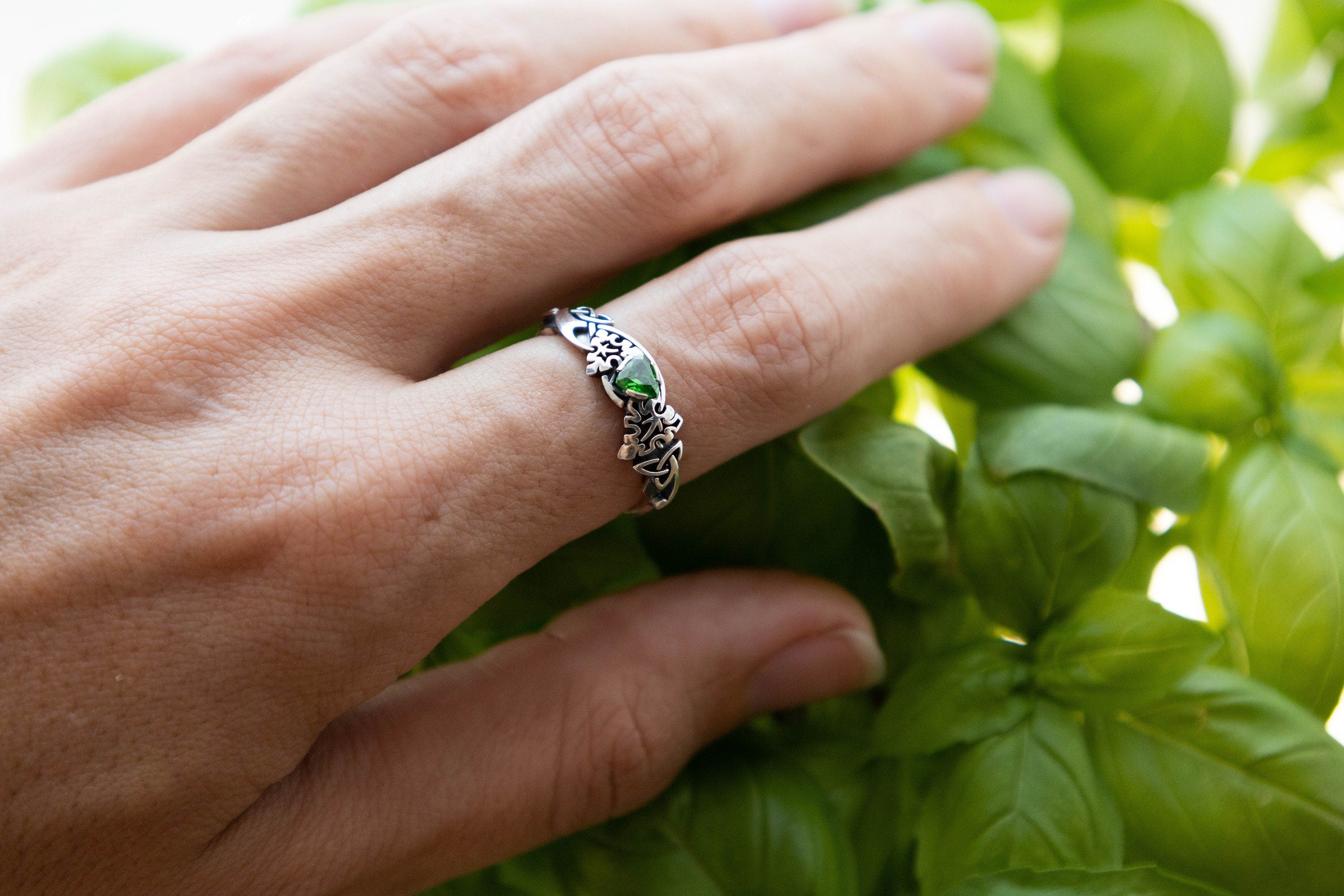 Fairy forest silver band, elven wedding jewelry