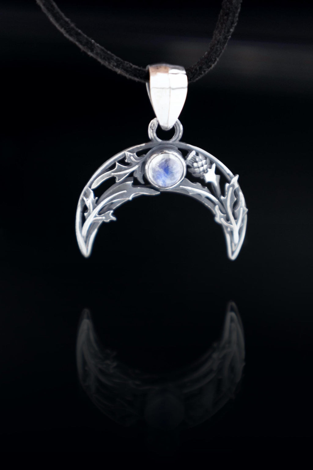 Thistle lunula moonstone pendant handmade