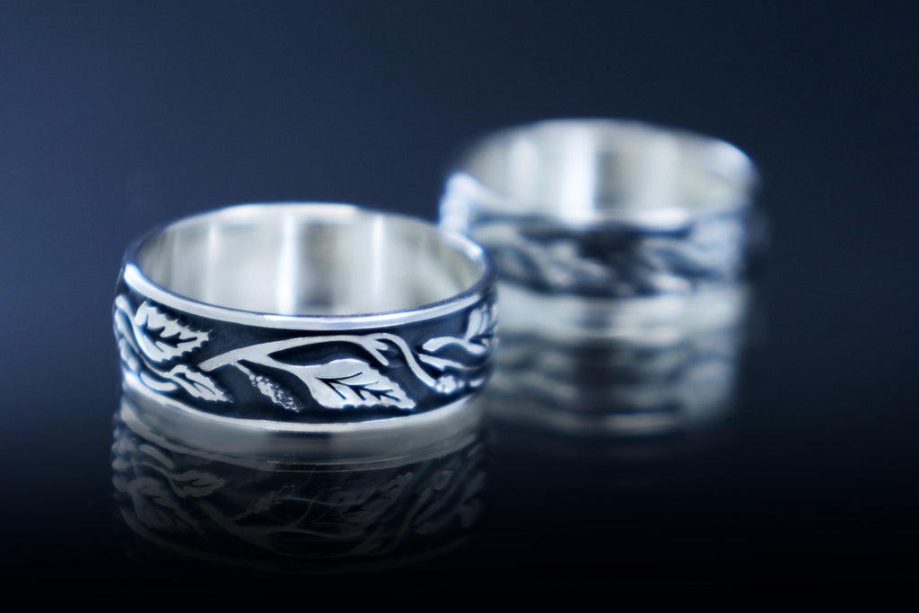 Birch leaf wedding band in solid sterling silver