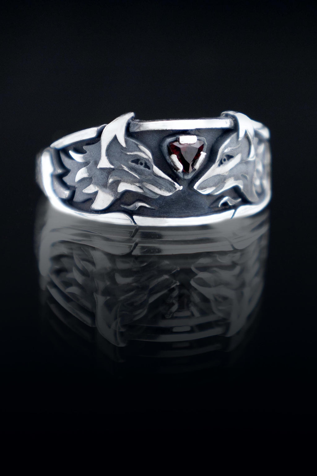 Fox spirits ring sterling silver with gemstone front view