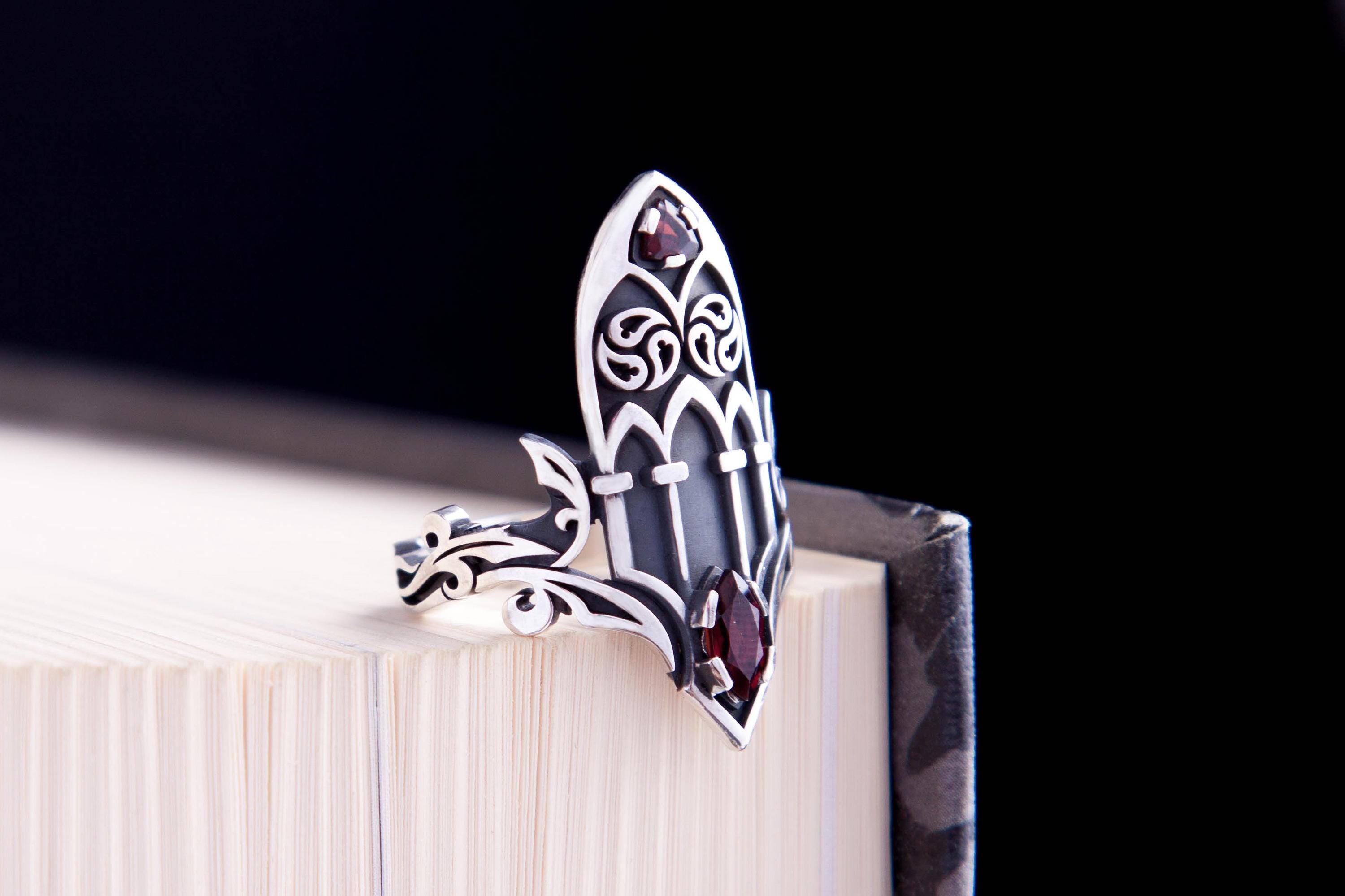 Statement fantasy cathedral ring sterling silver and garnets