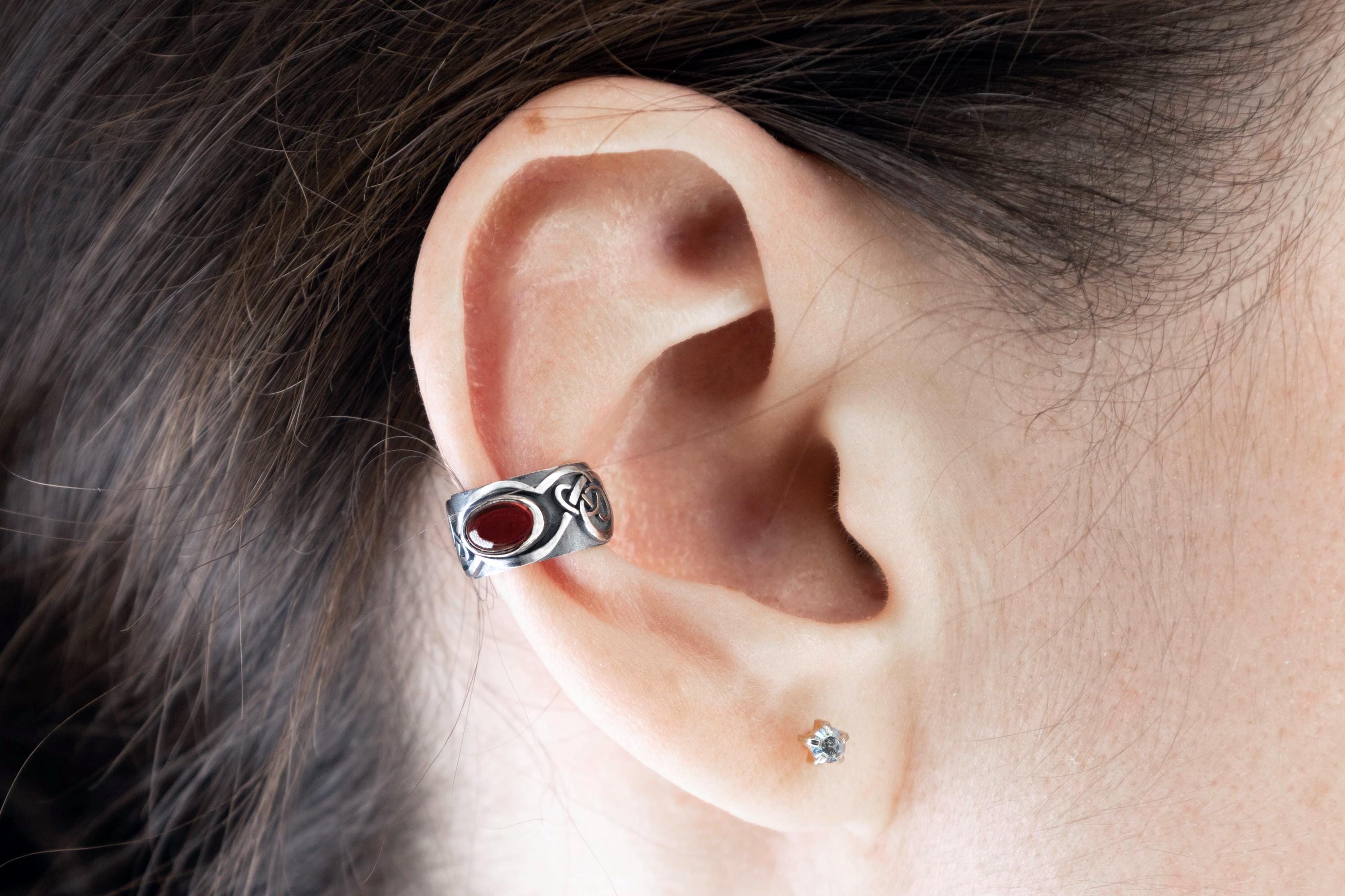 Garnet celtic ear cuff handmade jewelry