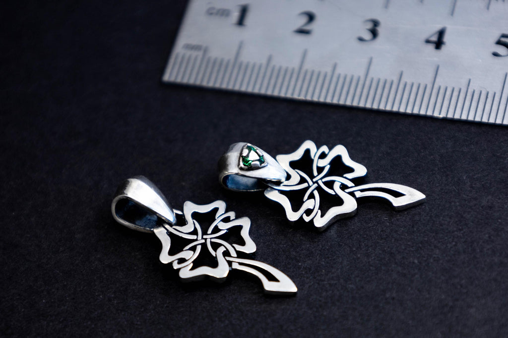 Celtic four leaf clover silver pendant handmade talisman by DreamTower