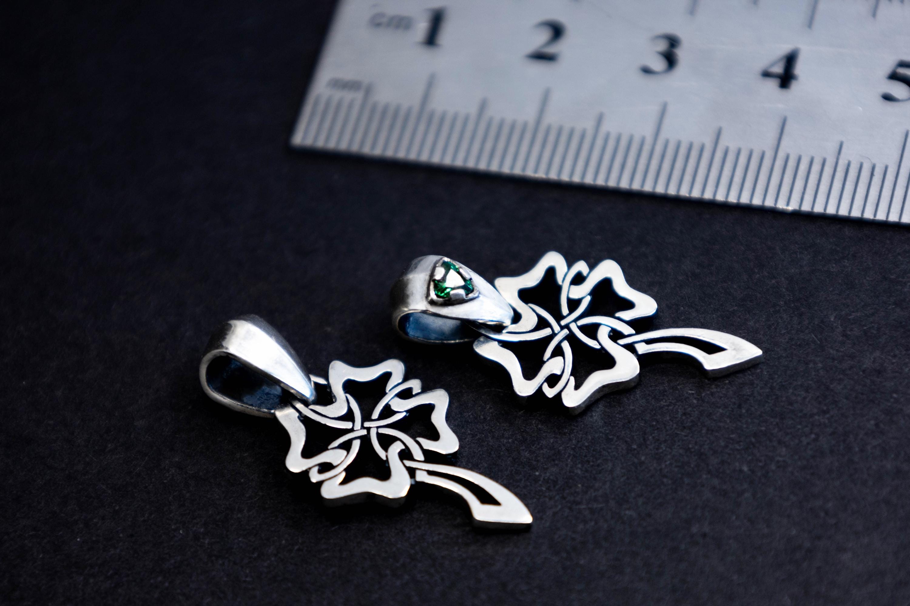 Celtic four leaf clover silver pendant handmade talisman by DreamTower