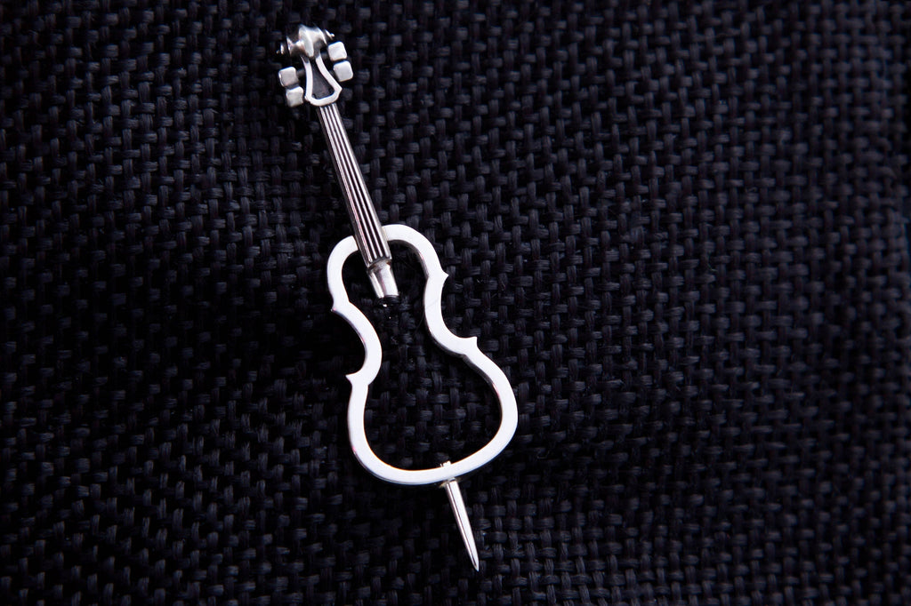 sterling silver cello fibula brooch