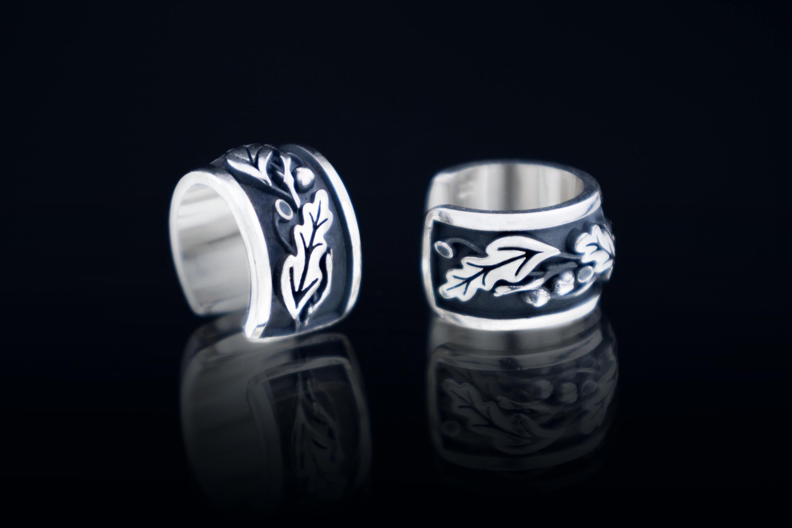 Sterling silver oak leaf ear cuff with woodland design