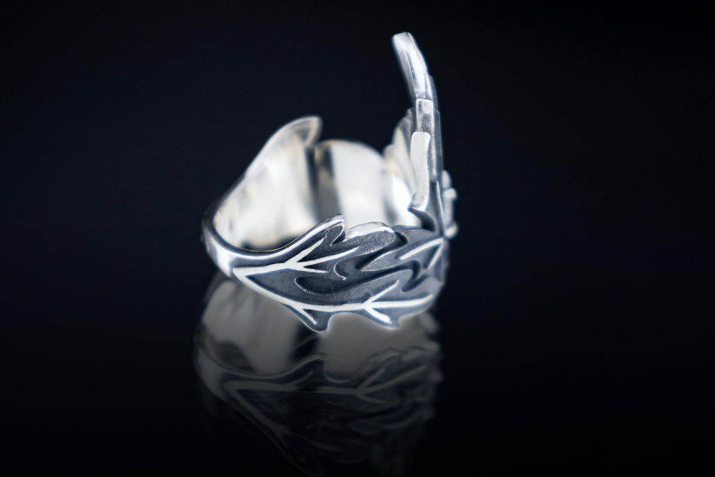 botanical silver ring with blue moonstone