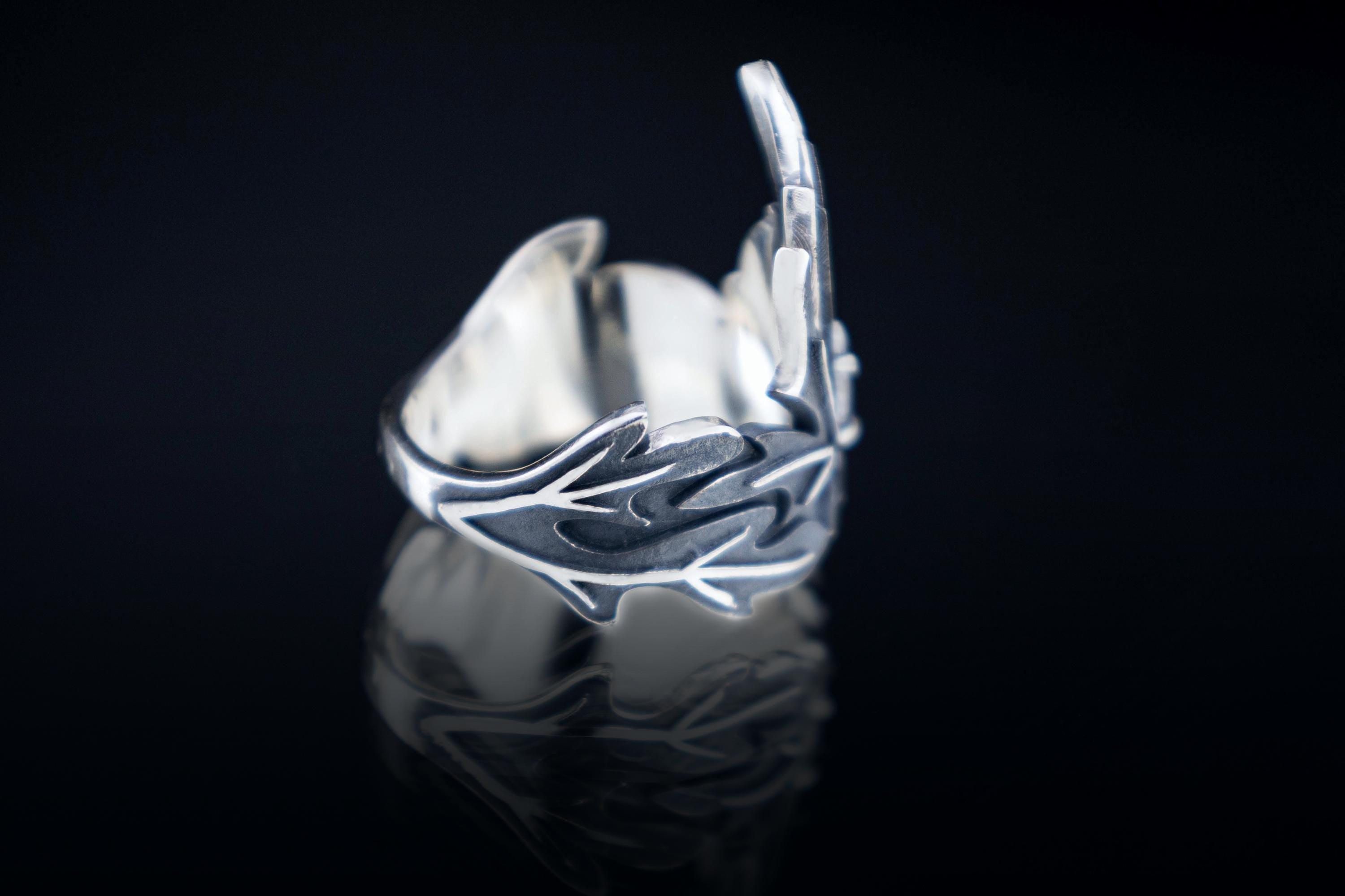 botanical silver ring with blue moonstone