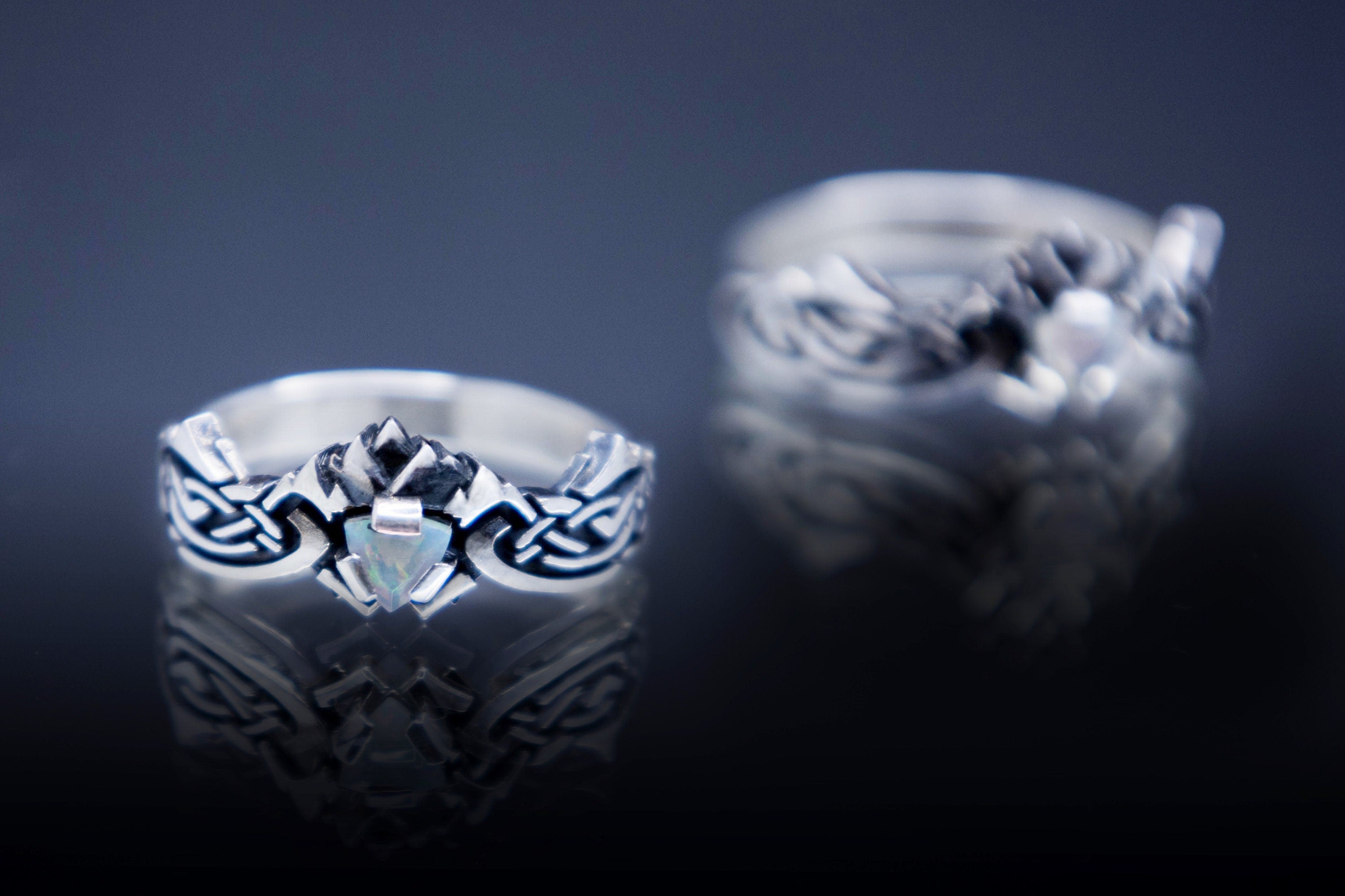 Celtic style silver ring with natural opal 