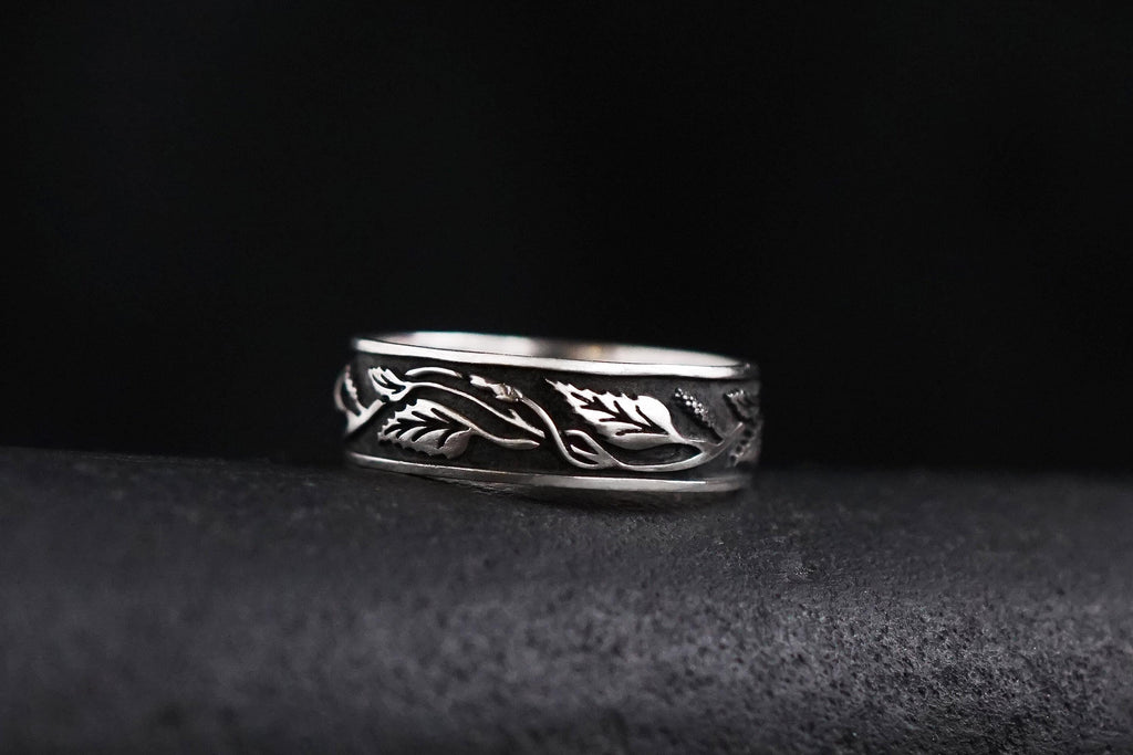 Birch leaf wedding band in solid sterling silver