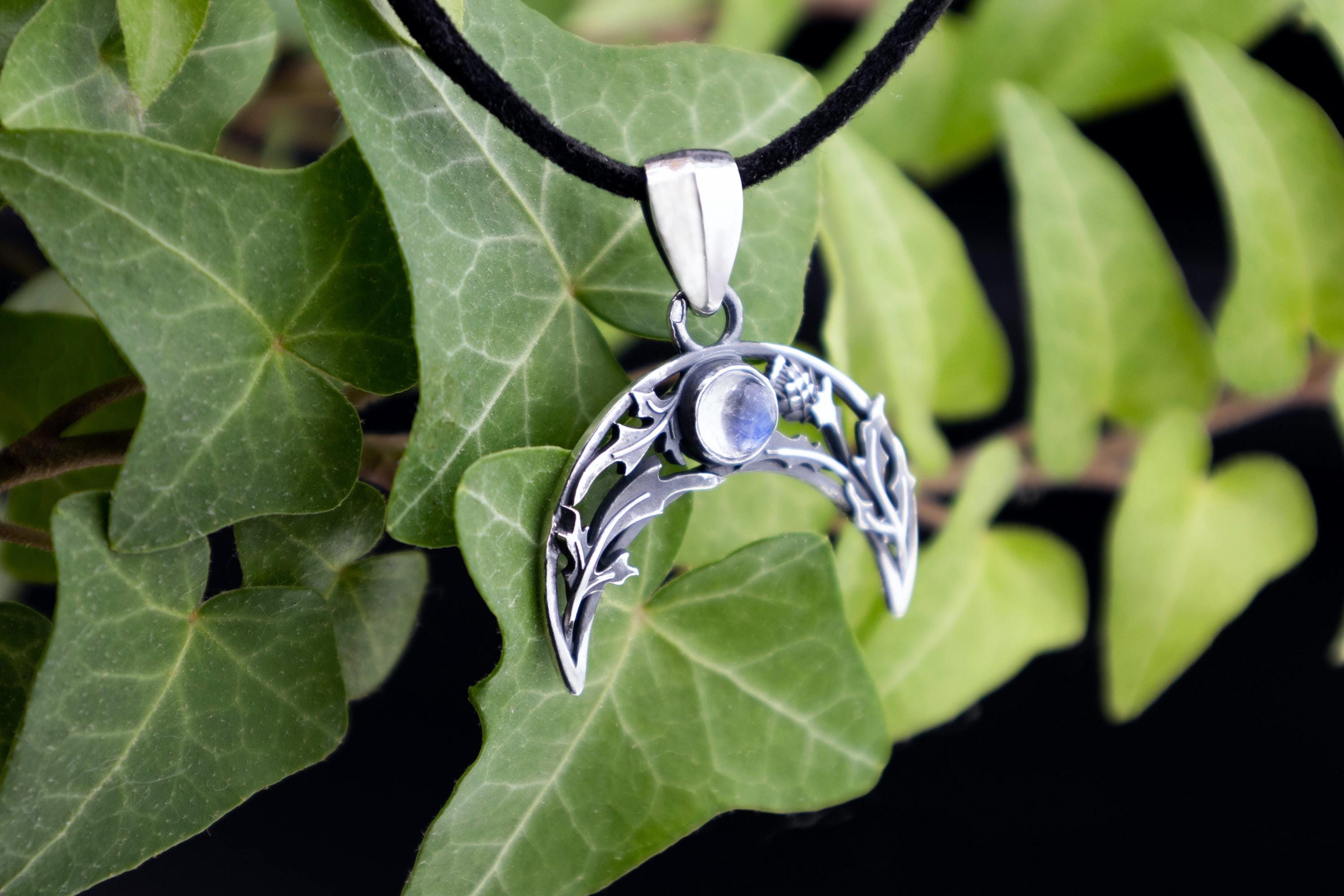 lunula moonstone pendant handmade botanical jewelry