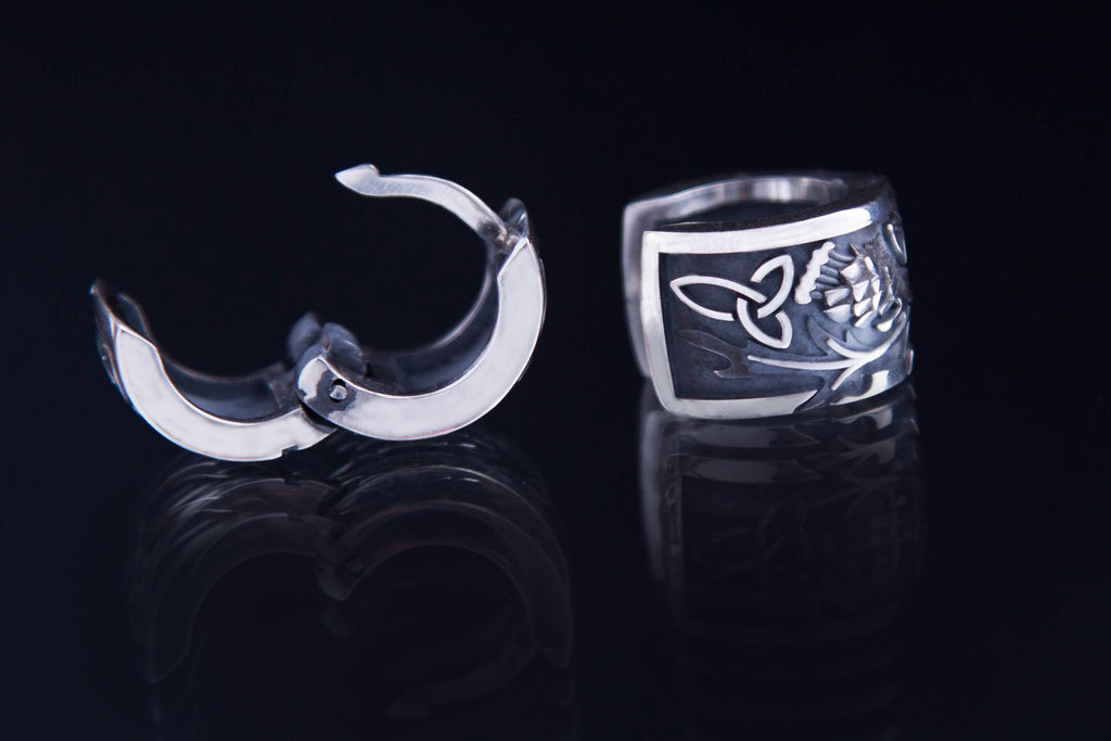 Scottish thistle silver hoop with Celtic knot details