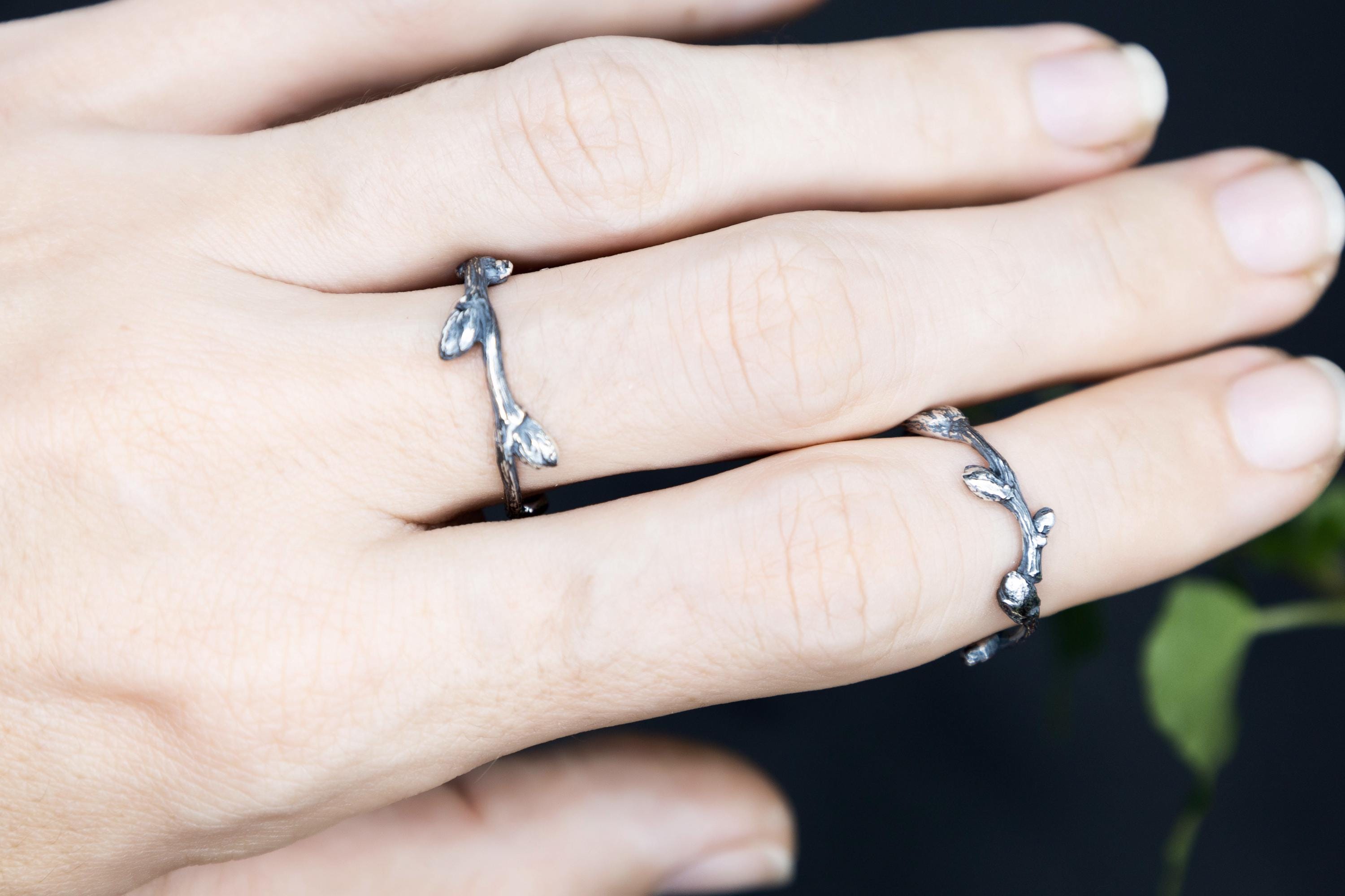 Elven style twig ring worn on hand
