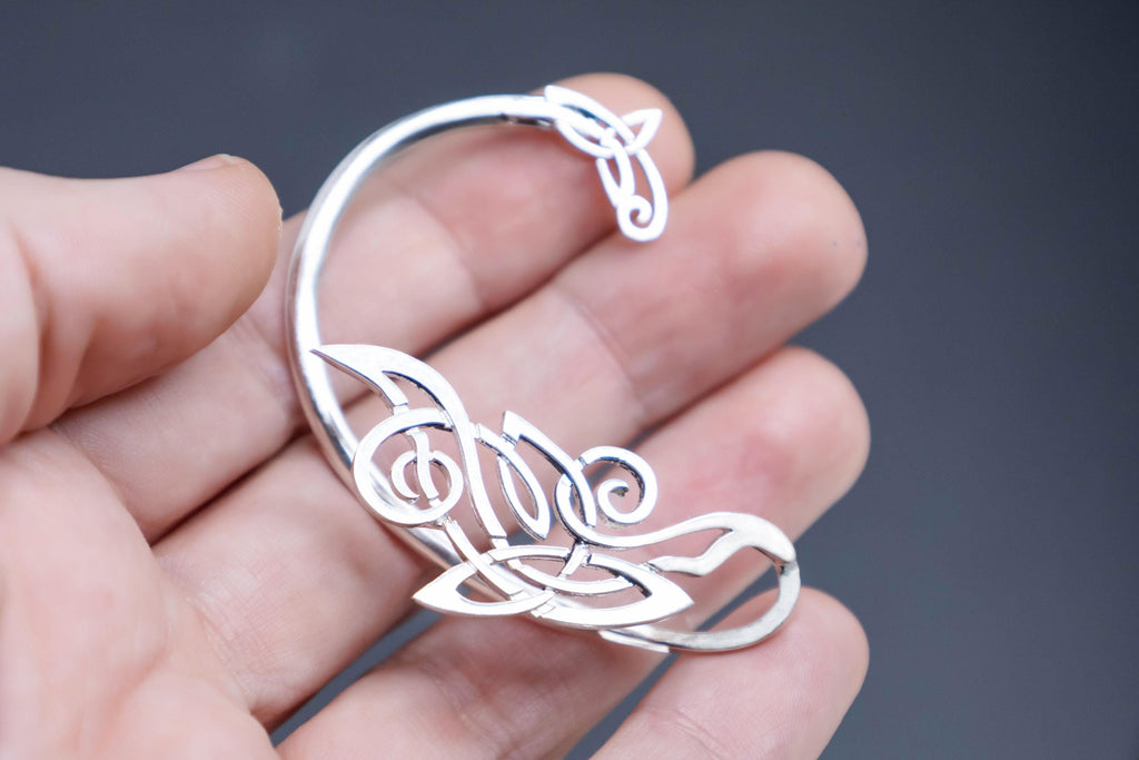 Fantasy Celtic ear wrap in polished sterling silver